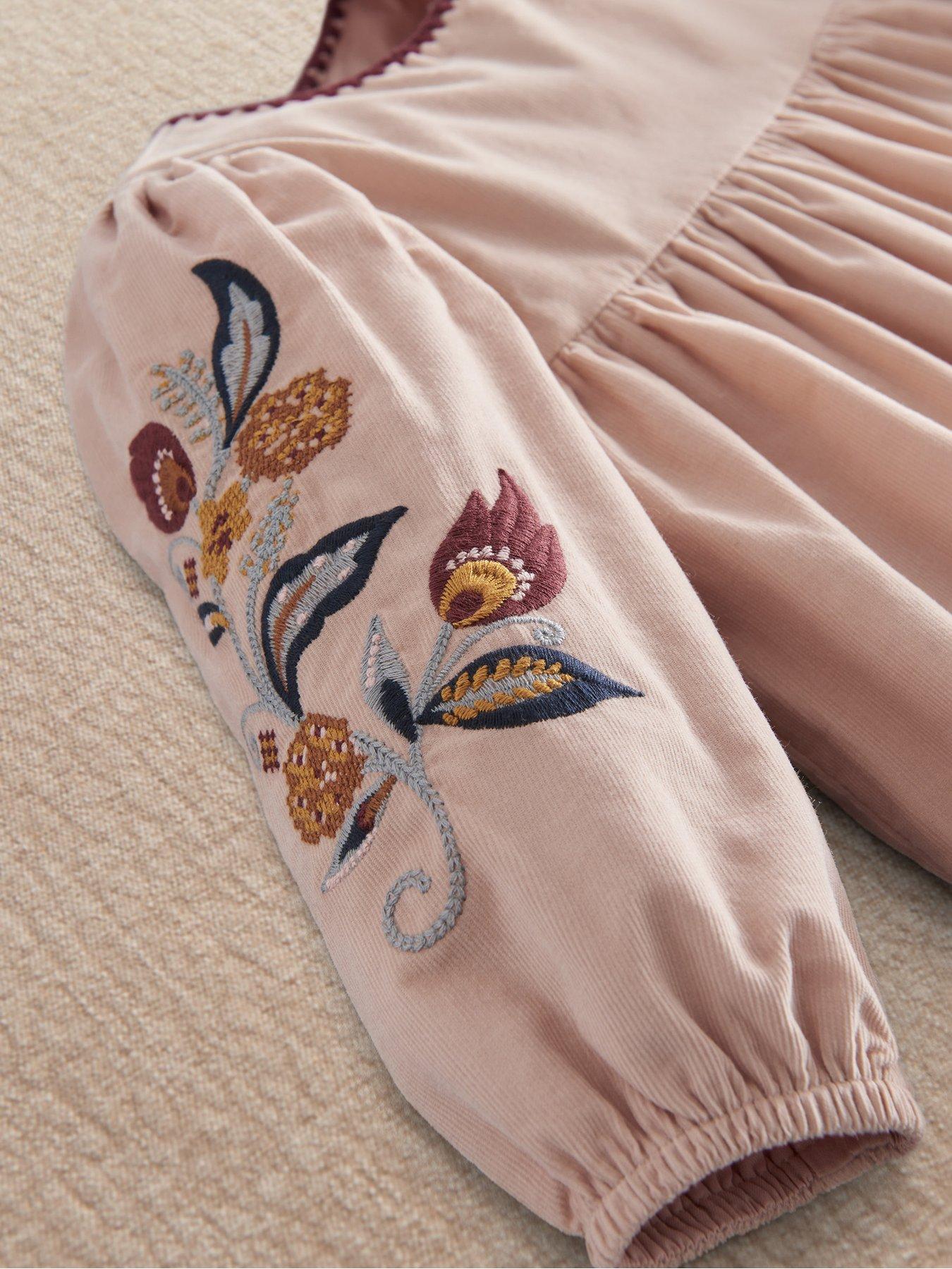Image 3 of 3 of Mamas & Papas Baby Girls Floral Embroidered Cord Dress - Pink