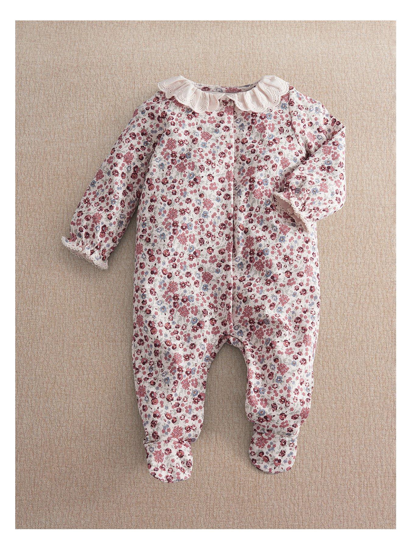 Mamas & Papas Baby Girls Ditsy Floral Print Frill Sleepsuit - Pink
