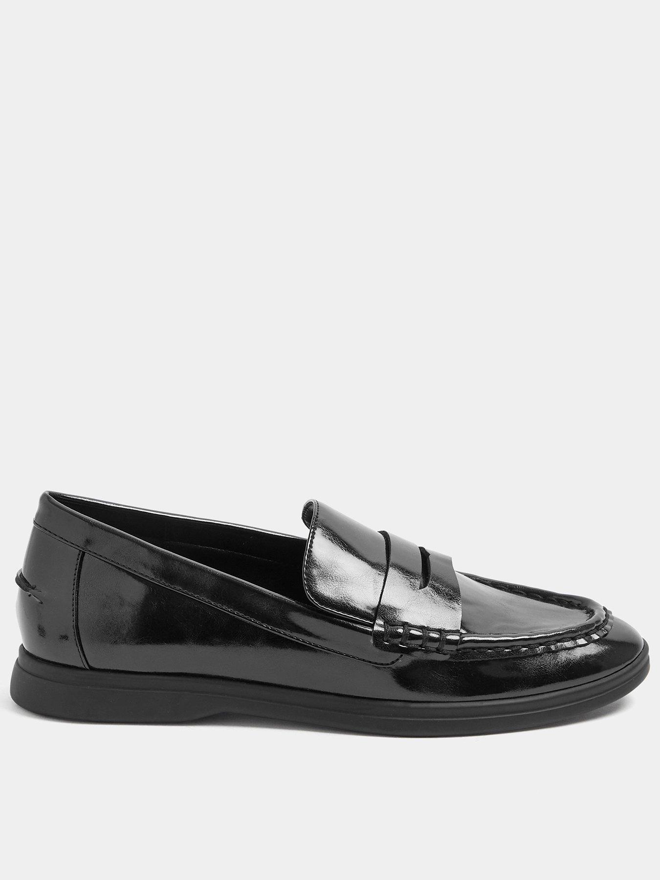 Yours Curve Wide Fit Faux Leather Flatform Loafers - Black