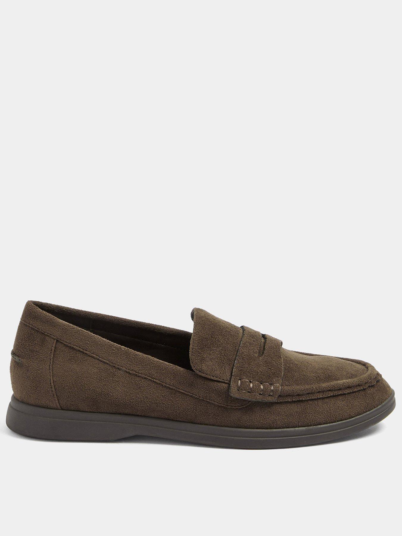 Yours Curve Extra Wide Fit Faux Suede Flatform Loafers - Brown
