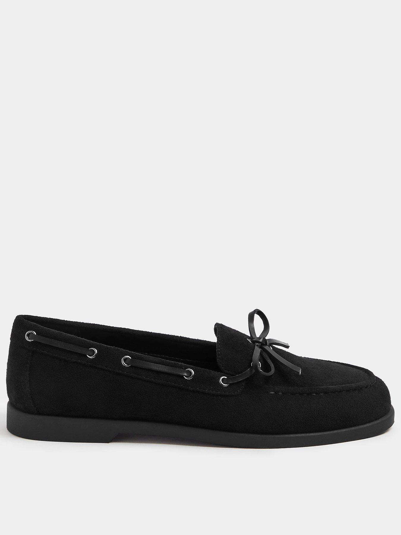 Yours Curve Wide Fit Faux Suede Bow Boat Shoes - Black