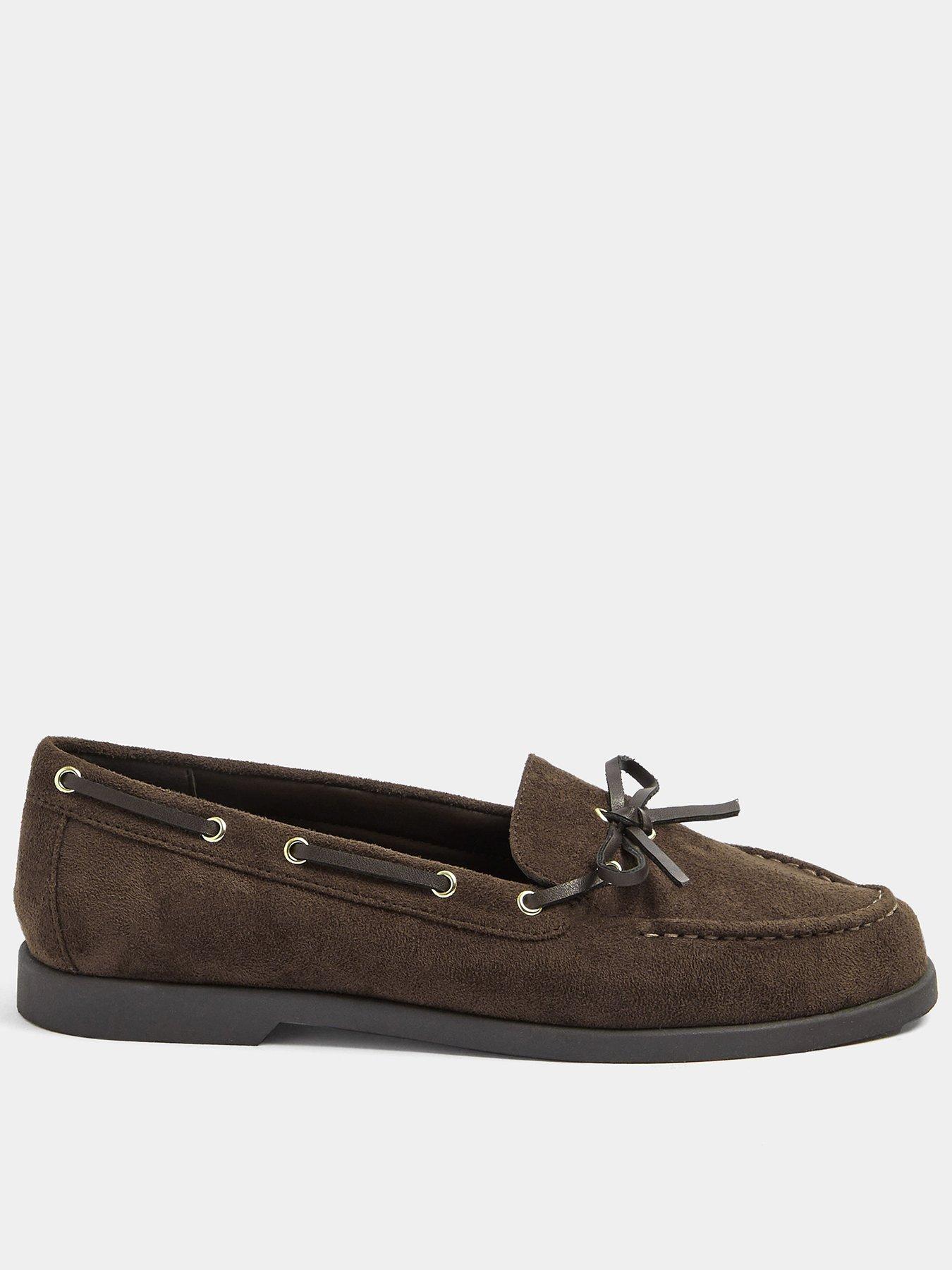 Yours Curve Wide Fit Faux Suede Bow Boat Shoes - Brown