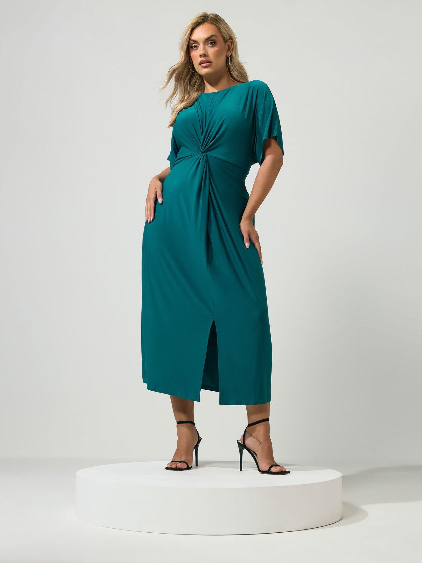 Image 3 of 4 of Yours Curve Knot Front Dress - Blue