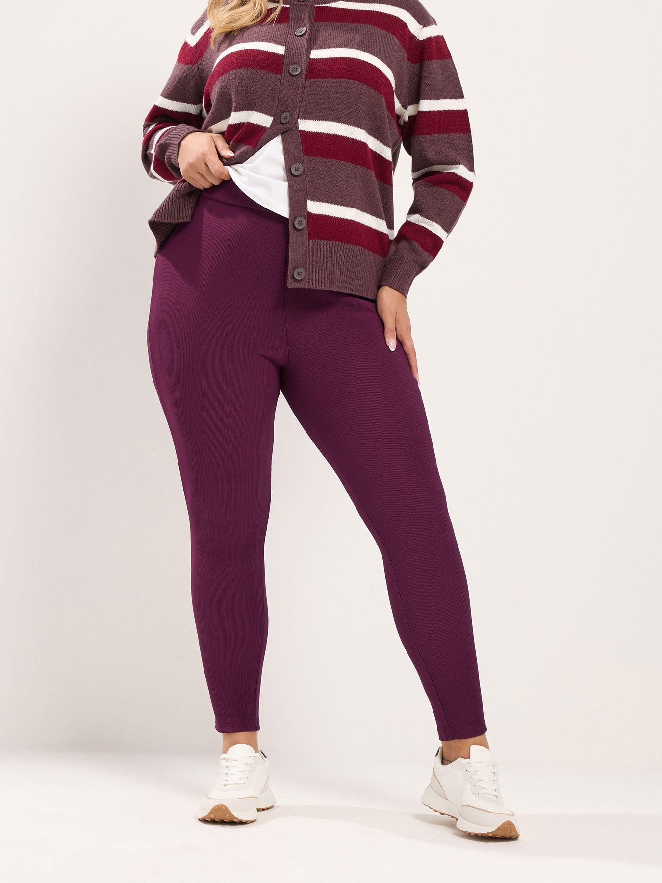 Yours Curve Ribbed Leggings - Red