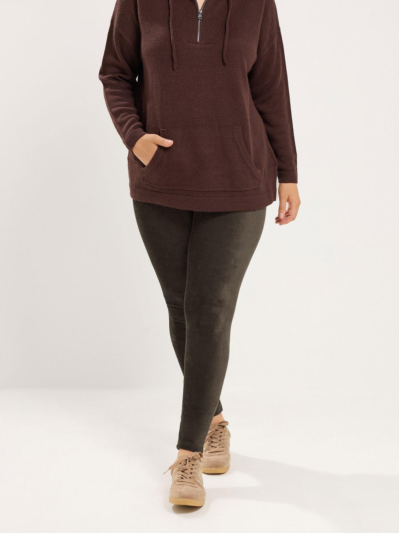 Yours Curve Cord Leggings - Brown