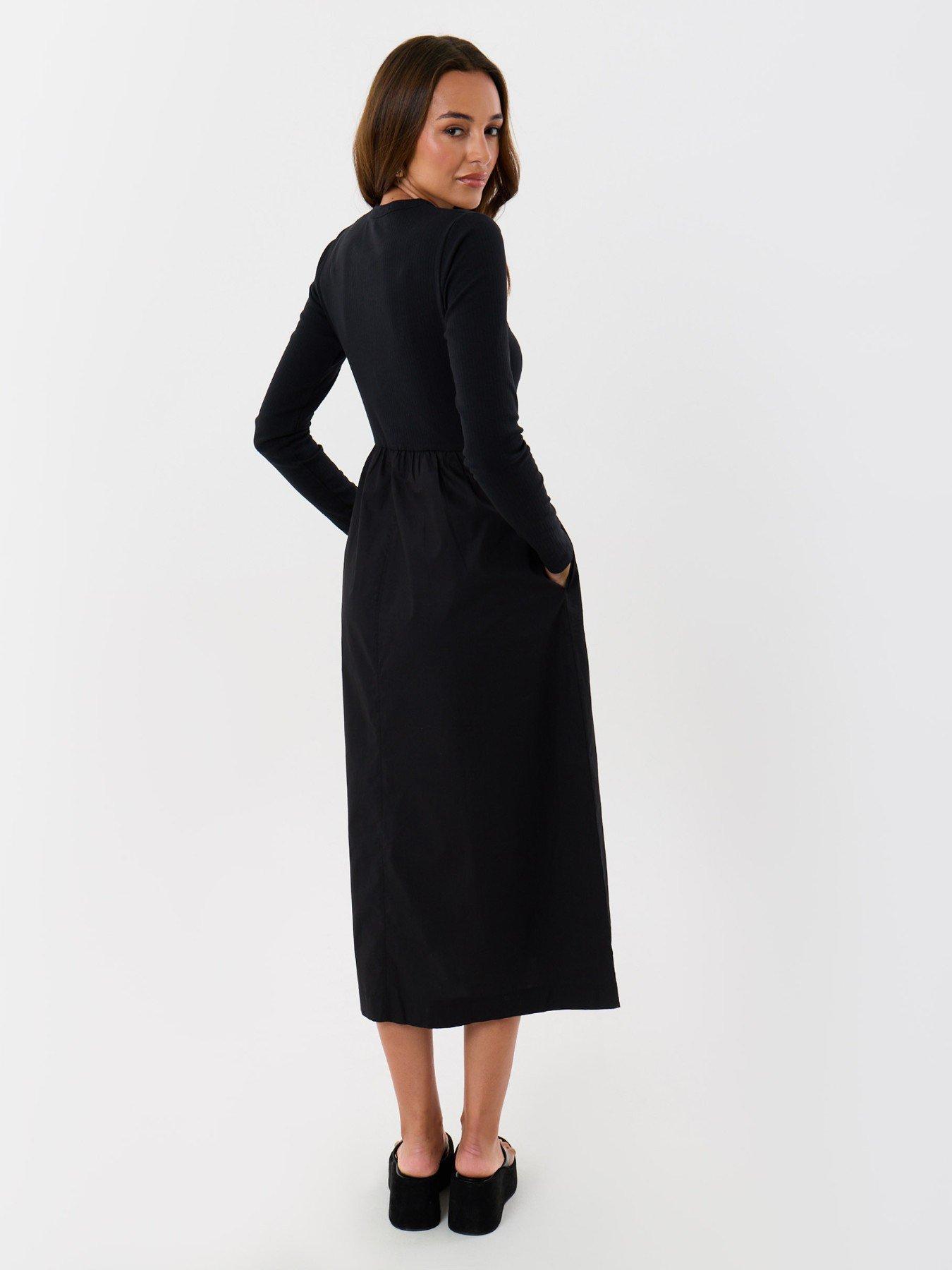 Image 4 of 6 of Threadbare Petite 2 In 1 Button Up Midaxi Dress In Black