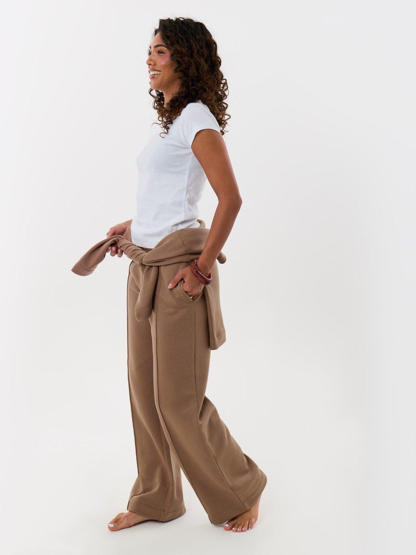 Image 2 of 5 of Threadbare Funnel Neck Wide Leg Sweat Set In Mink Brown