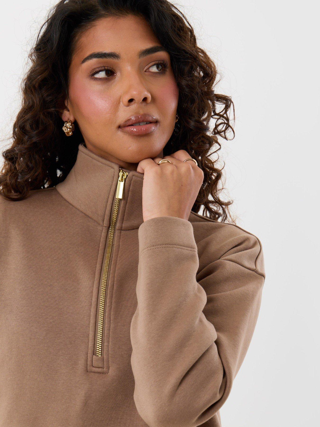 Image 5 of 5 of Threadbare Funnel Neck Wide Leg Sweat Set In Mink Brown