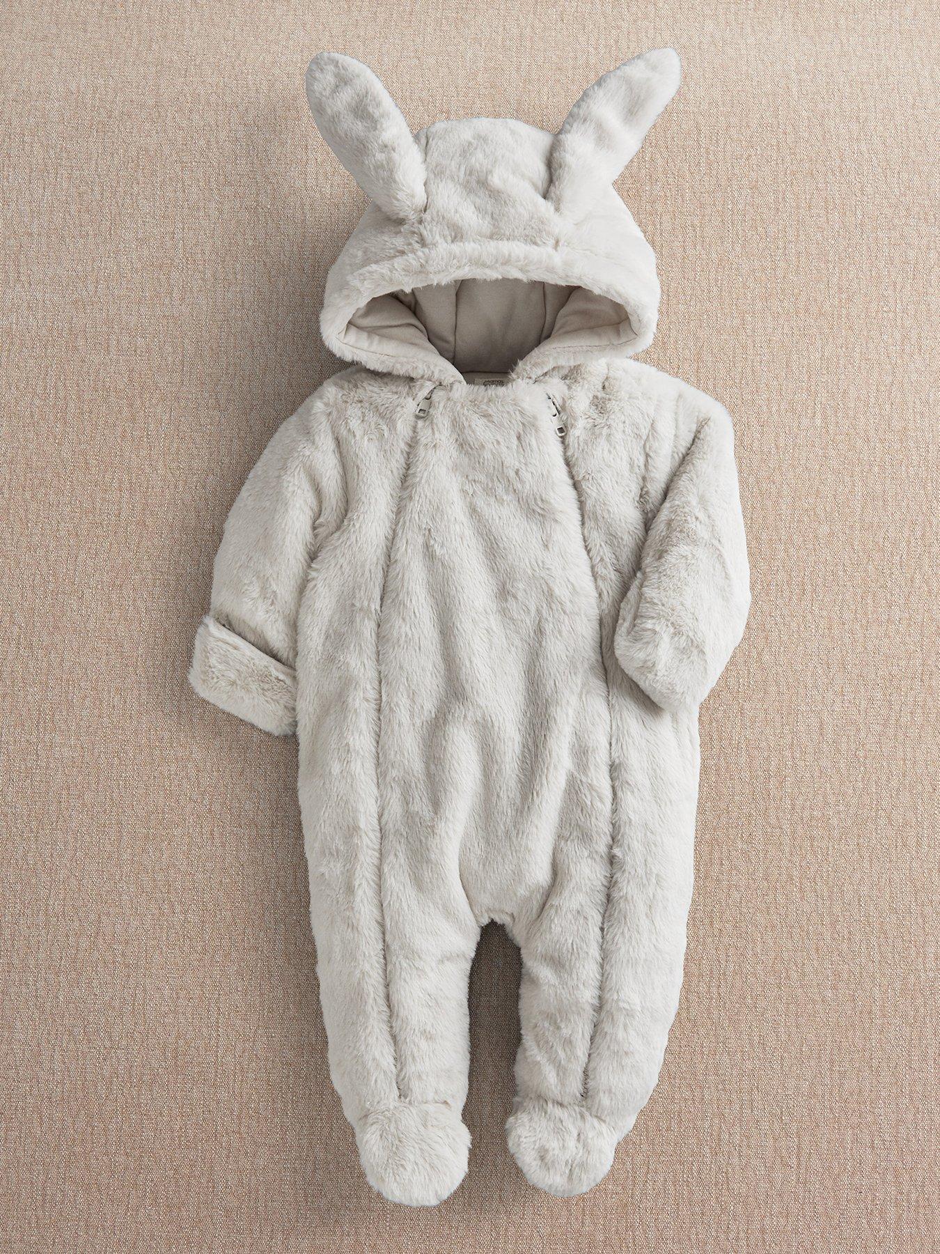 Mamas & Papas Baby Unisex Faux Fur Pramsuit With Bunny Ears - Grey