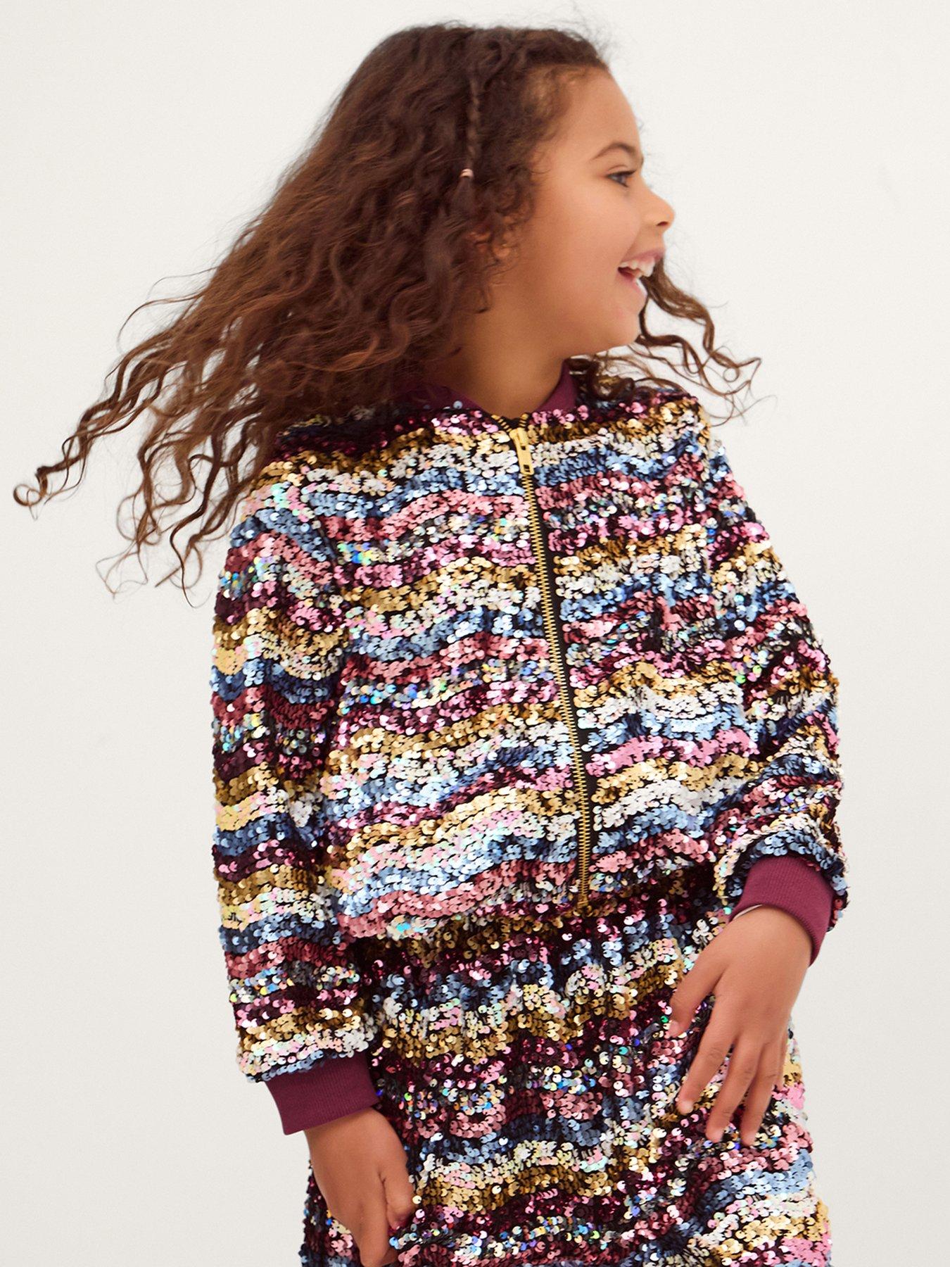 Monsoon Girls Le Merais Wavy Sequin Bomber Jacket - Multi