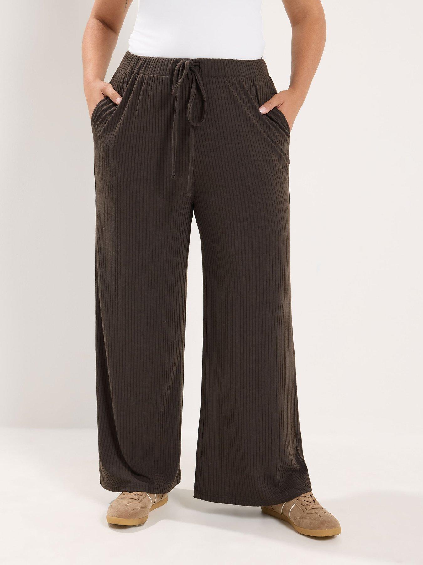 Yours Curve Ribbed Pull On Wide Leg Trouser 28"