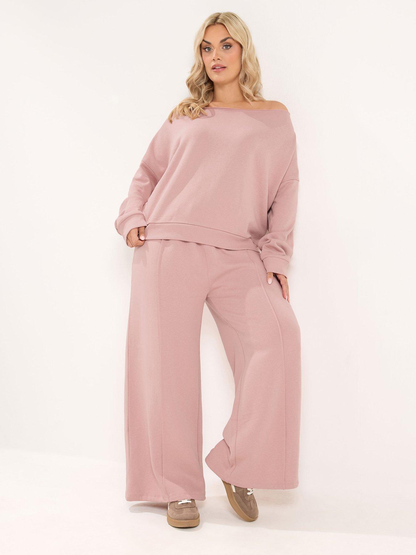 Image 1 of 3 of Yours Curve Off Shoulder Top And Trouser Set 28" - Pink