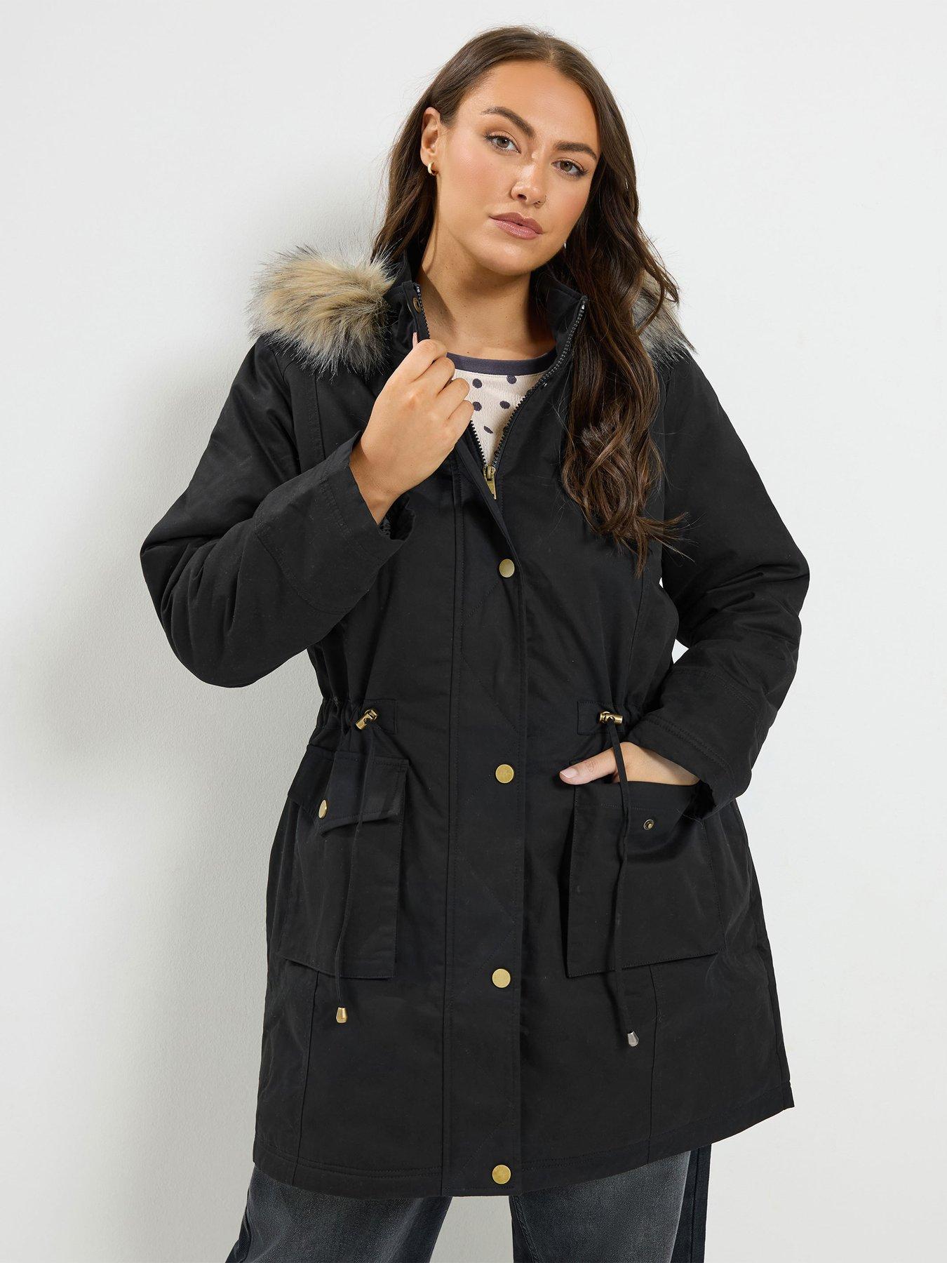 Yours Curve Faux Fur Parka Coat - Black