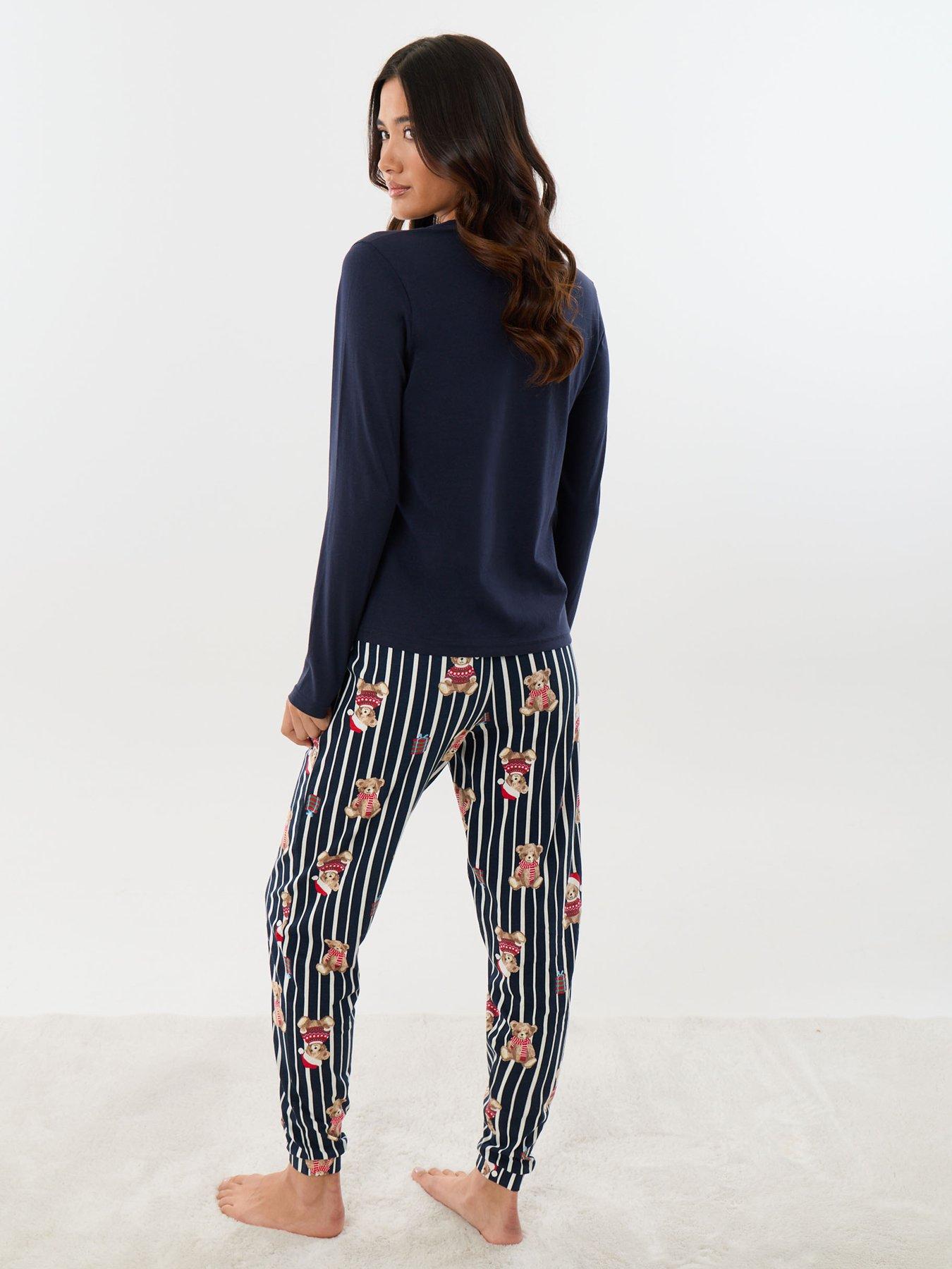 Image 2 of 4 of Threadbare Womens Christmas Theodore Teddy Slogan Pyjama Set - Blue