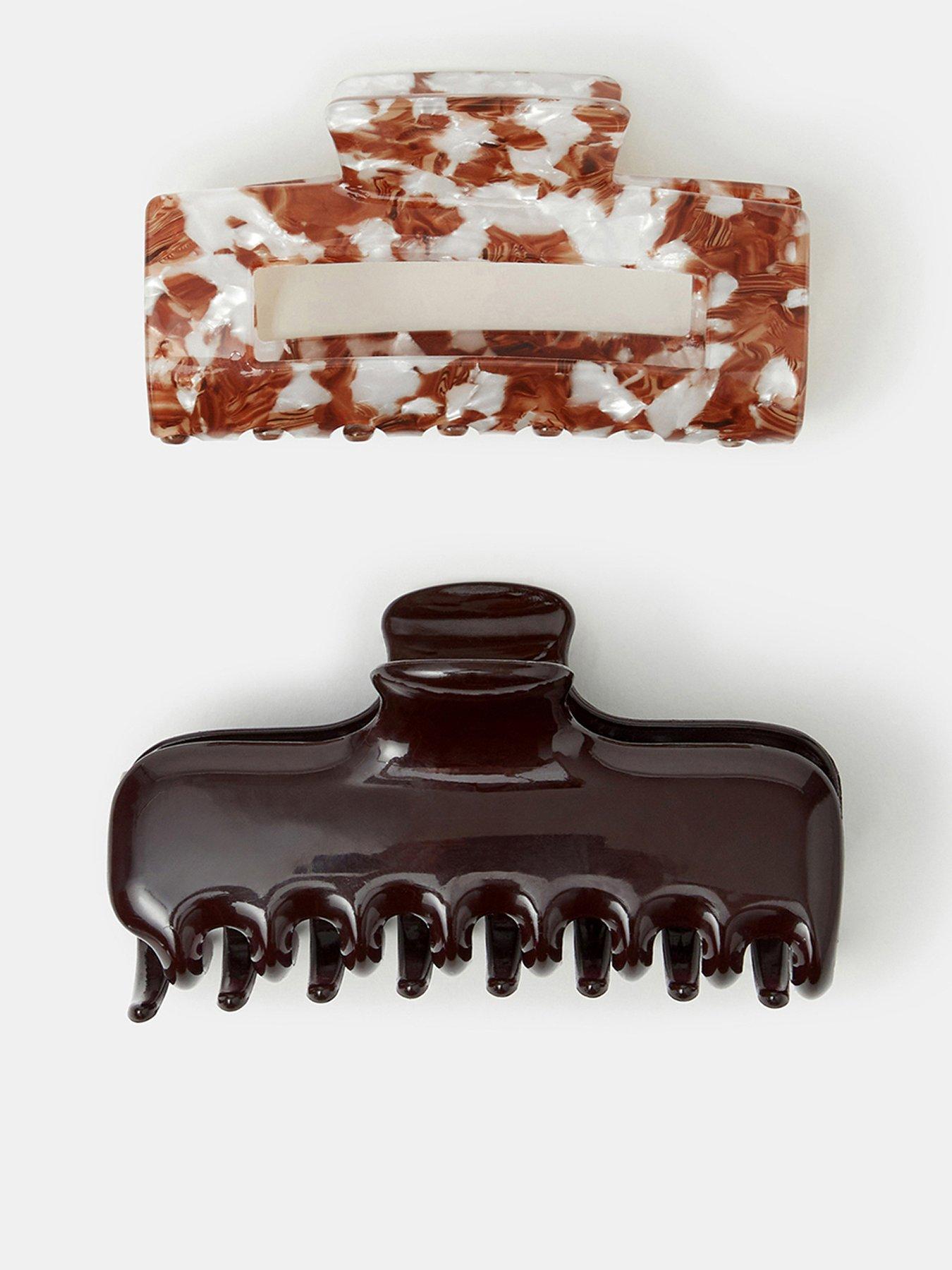 Image 1 of 2 of Accessorize 2 Pack Marble Effect Claw Hair Clip Set - Brown
