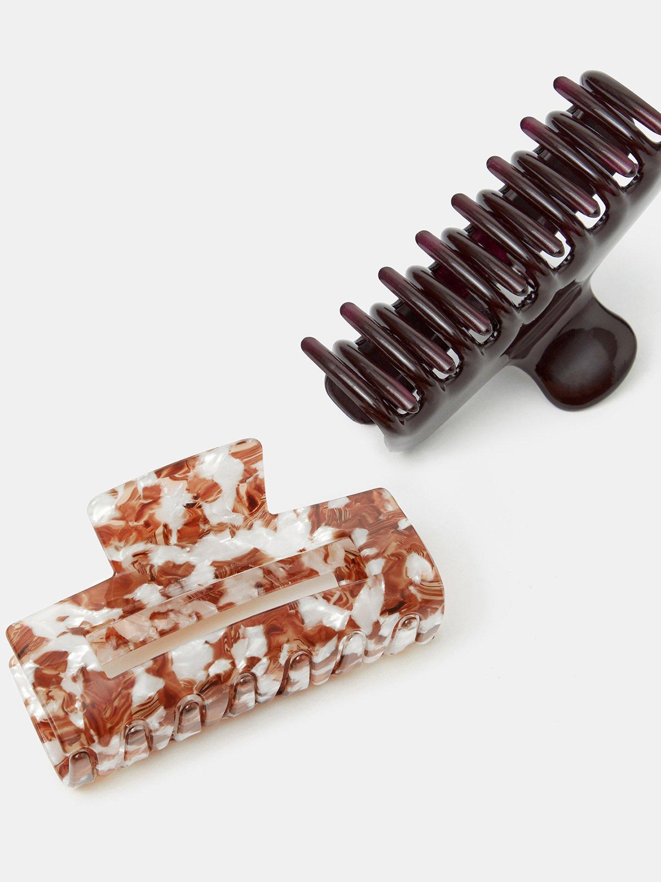 Image 2 of 2 of Accessorize 2 Pack Marble Effect Claw Hair Clip Set - Brown