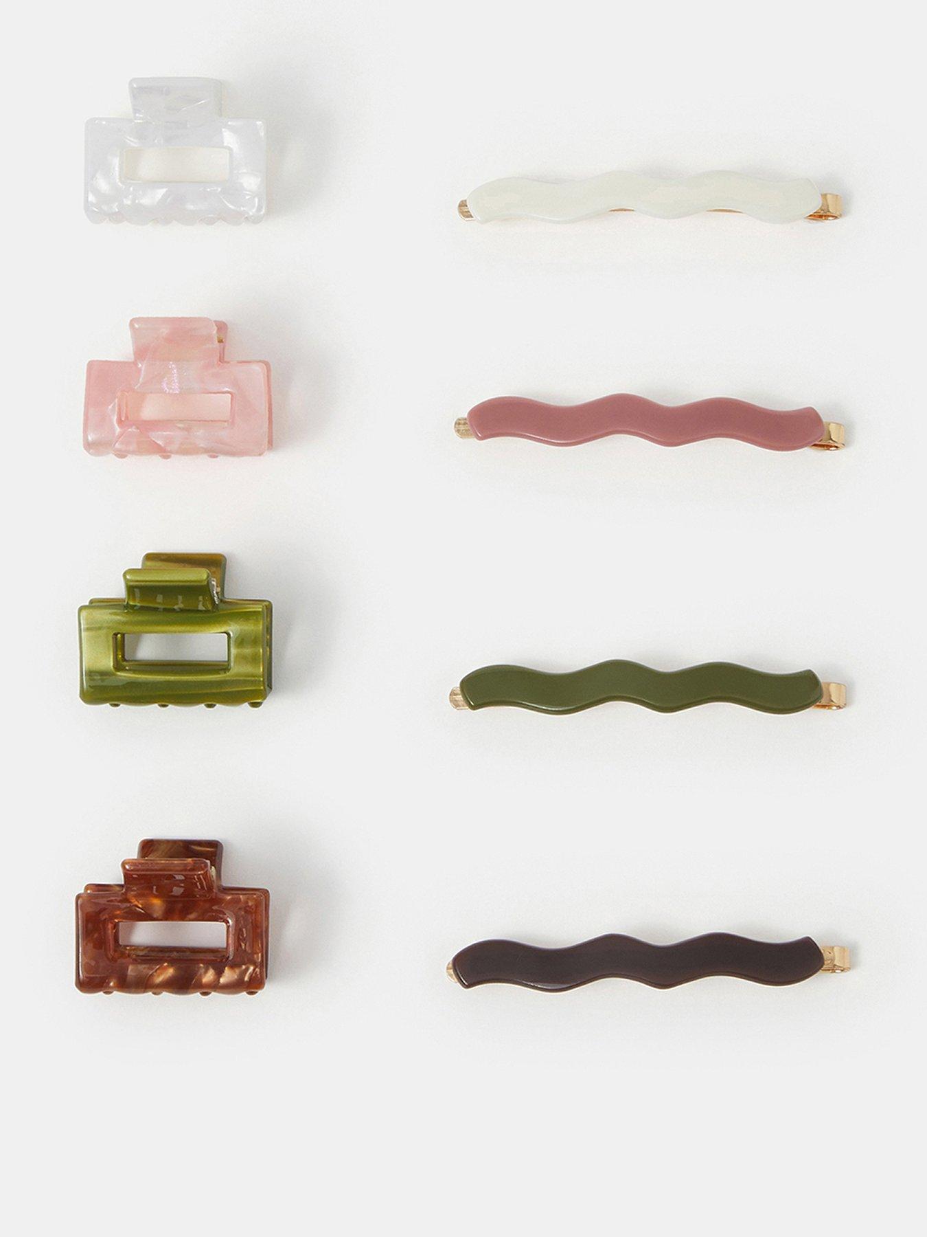 Image 1 of 2 of Accessorize 8 Pack Resin Hair Claw Clips &amp; Wavy Hair Slides Set - Multi