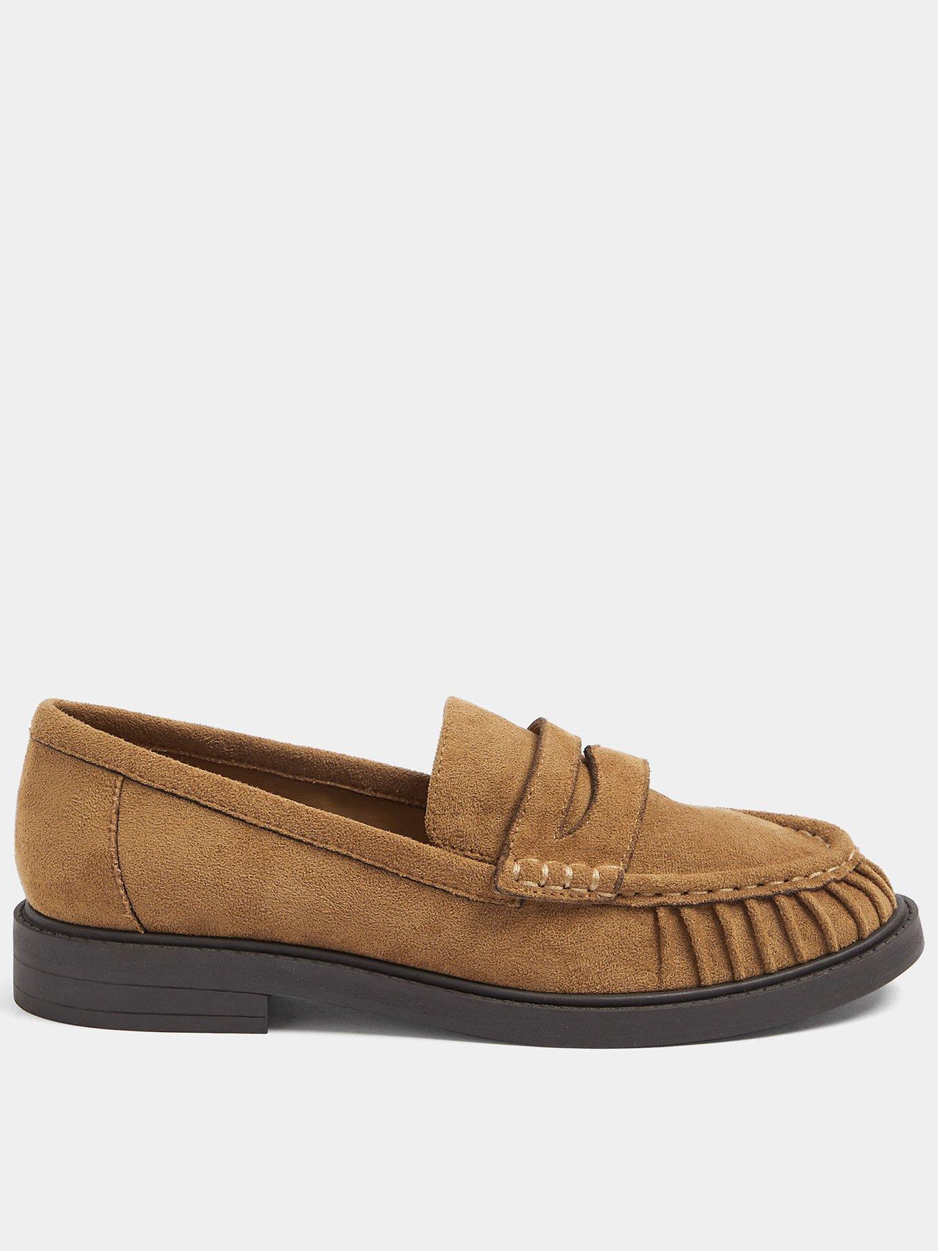 Yours Curve Extra Wide Fit Faux Suede Loafers - Brown