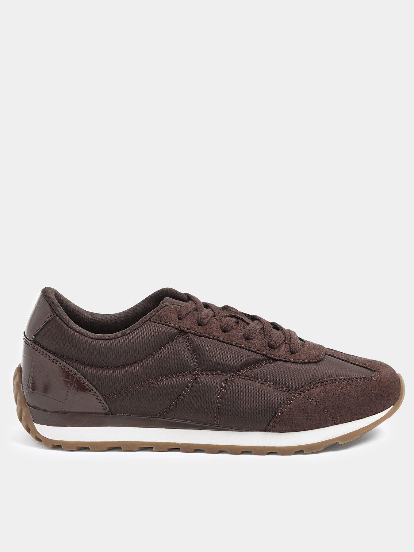 Yours Curve Wide Fit Slim Sole Trainers - Brown