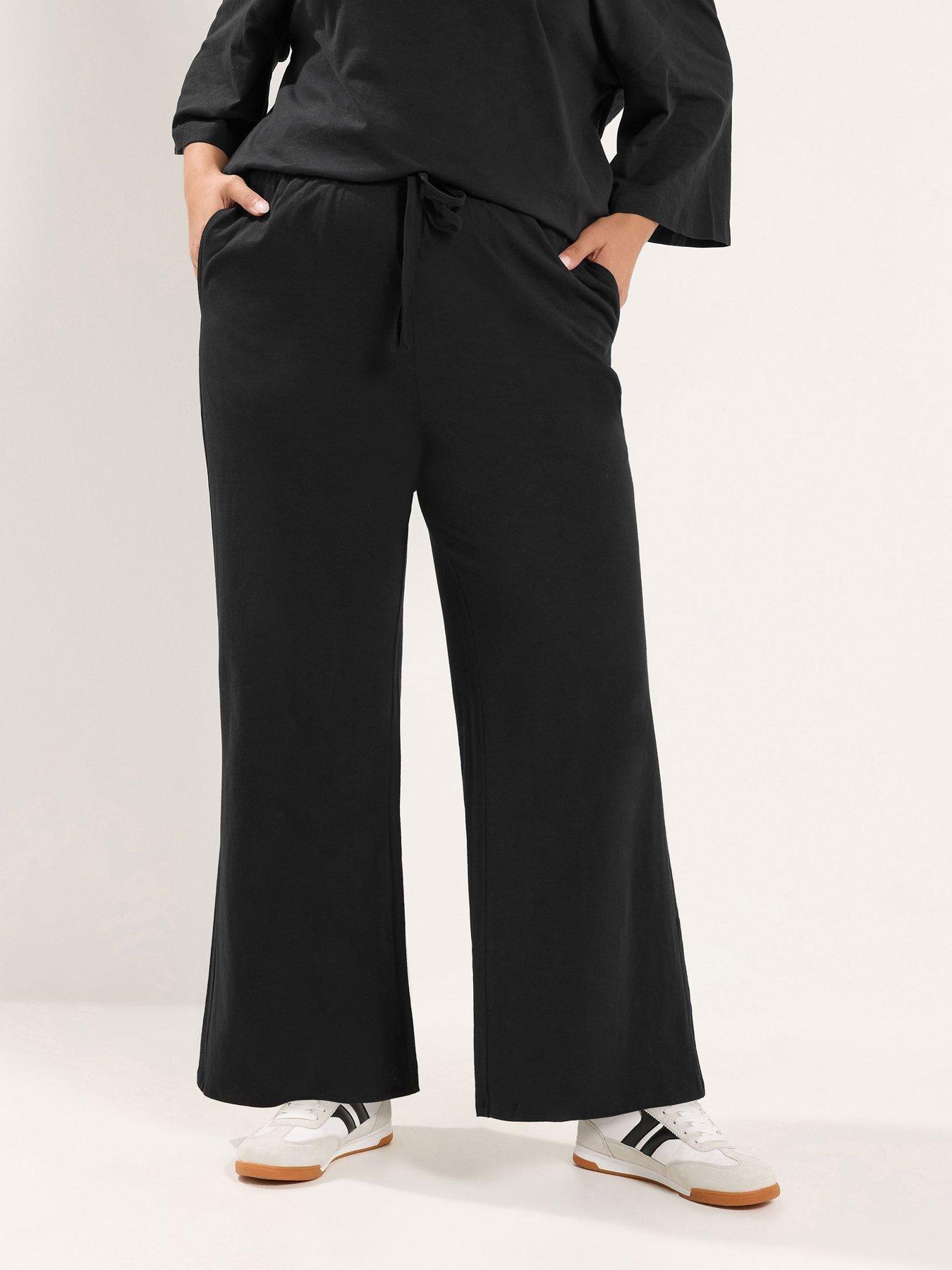 Yours Curve Cotton Wide Leg 30" Leggings - Black