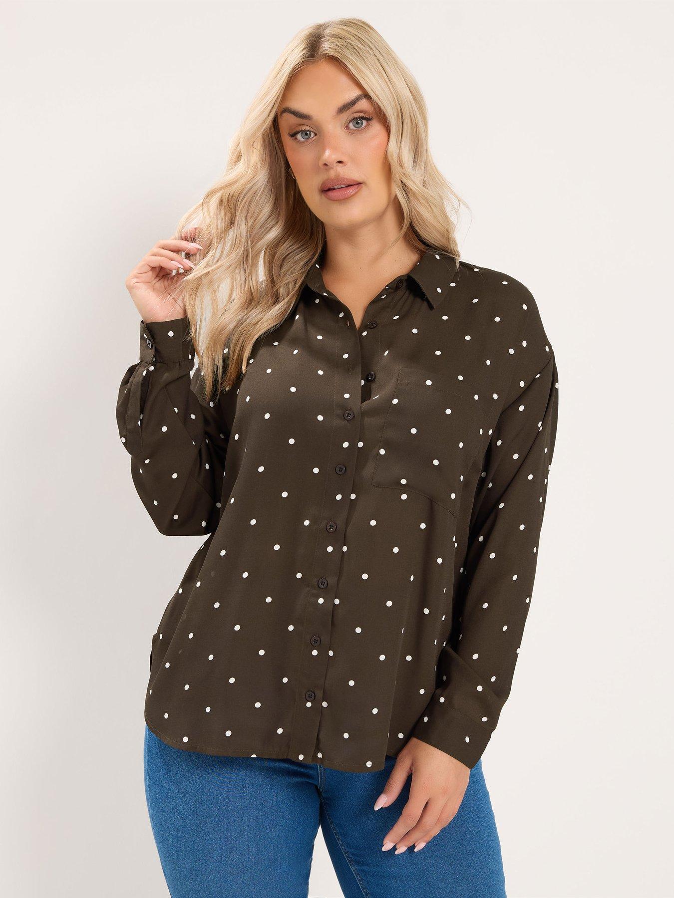 Yours Curve Spot Print Shirt - Brown