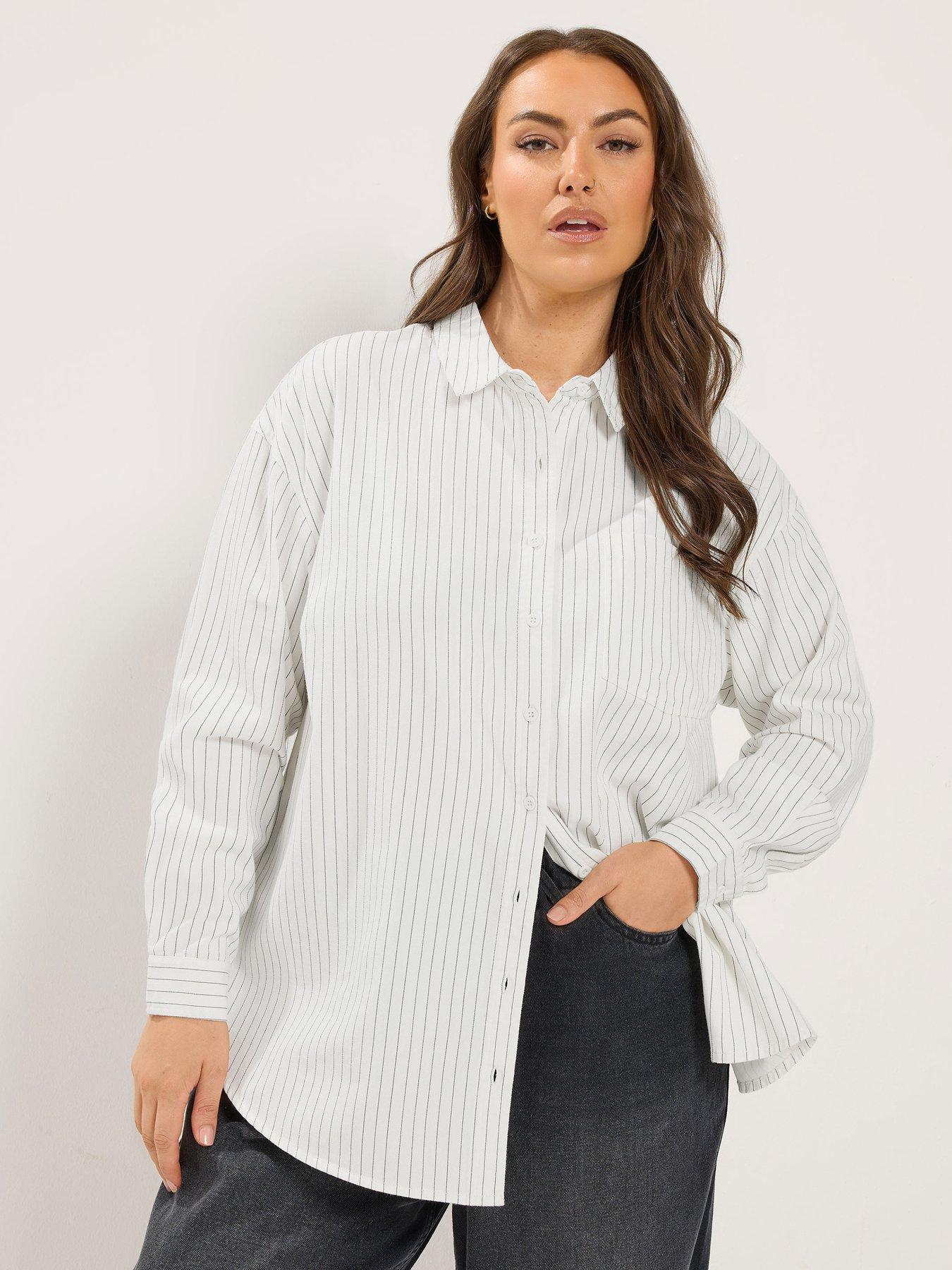 Yours Curve Stripe Twill Shirt - White