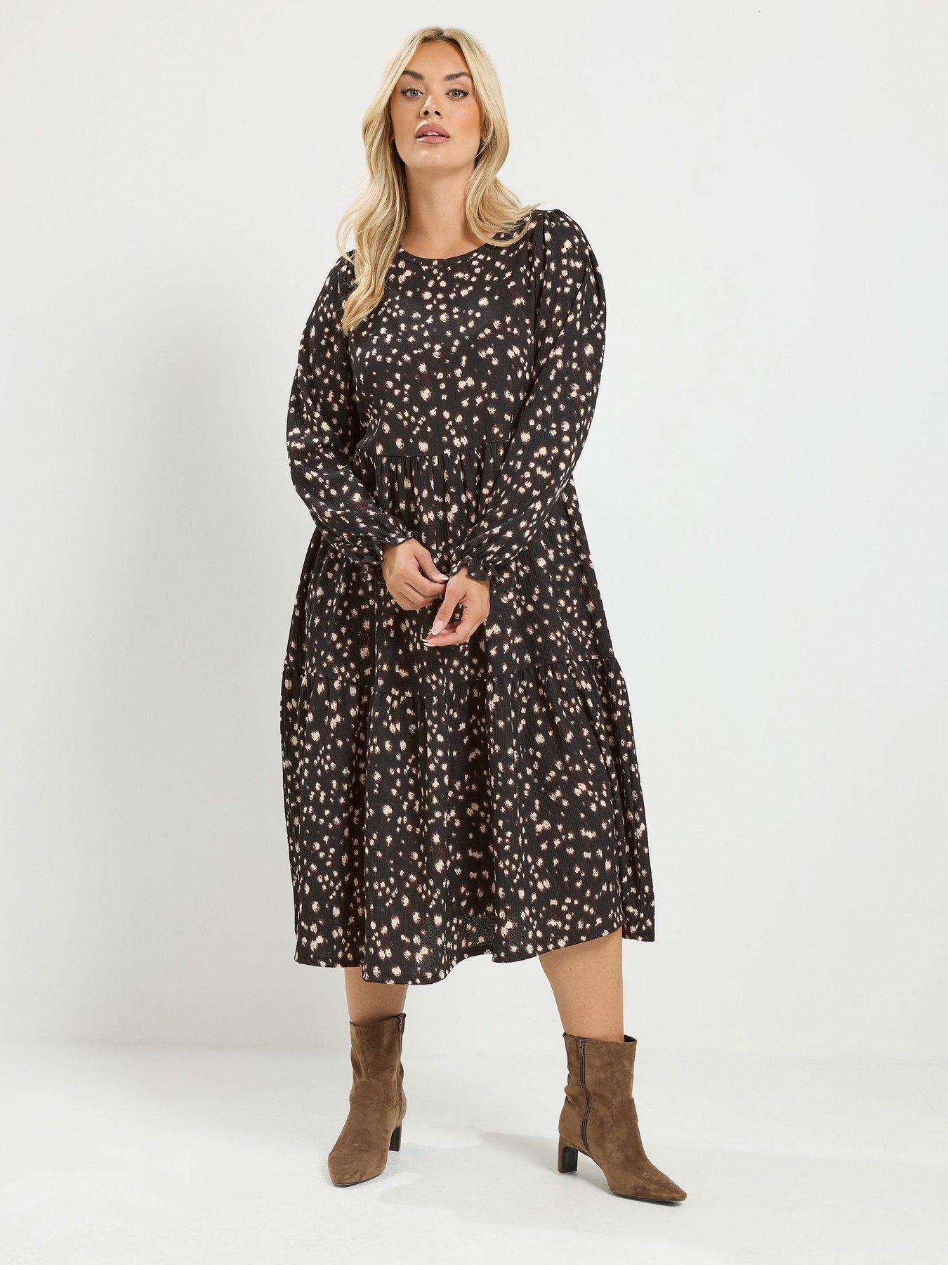 Yours Curve Textured Midaxi Dress - Brown
