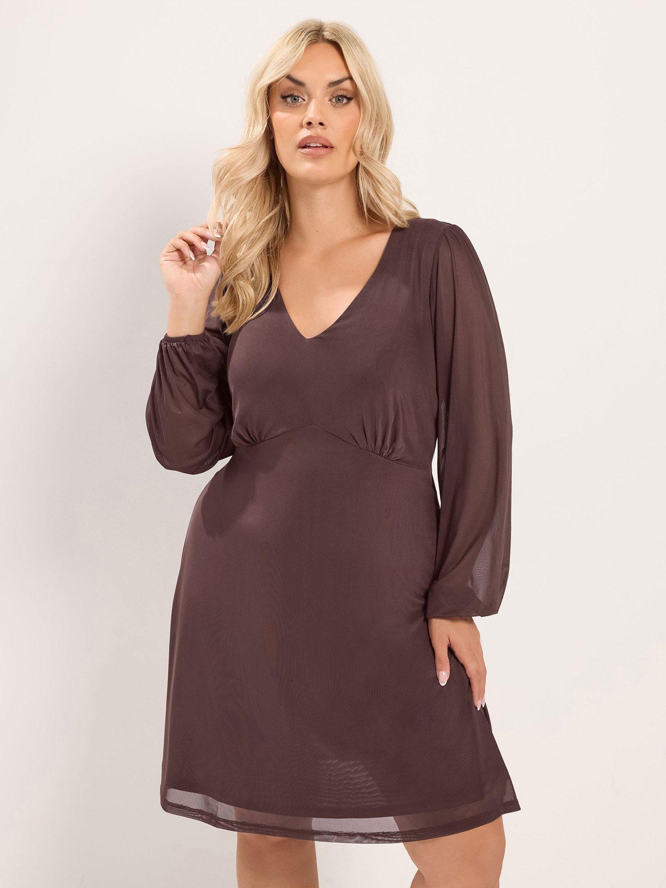 Yours Curve Mesh Balloon Sleeve Mini Dress