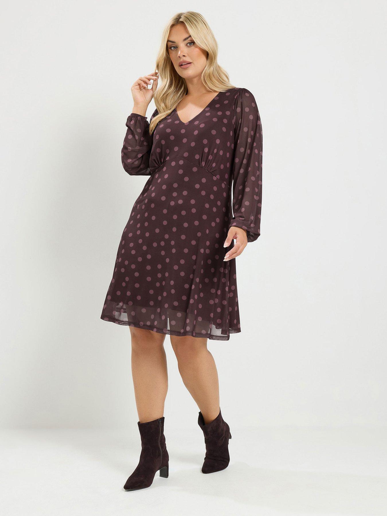 Image 1 of 4 of Yours Curve Mesh Balloon Sleeve Dress - Purple