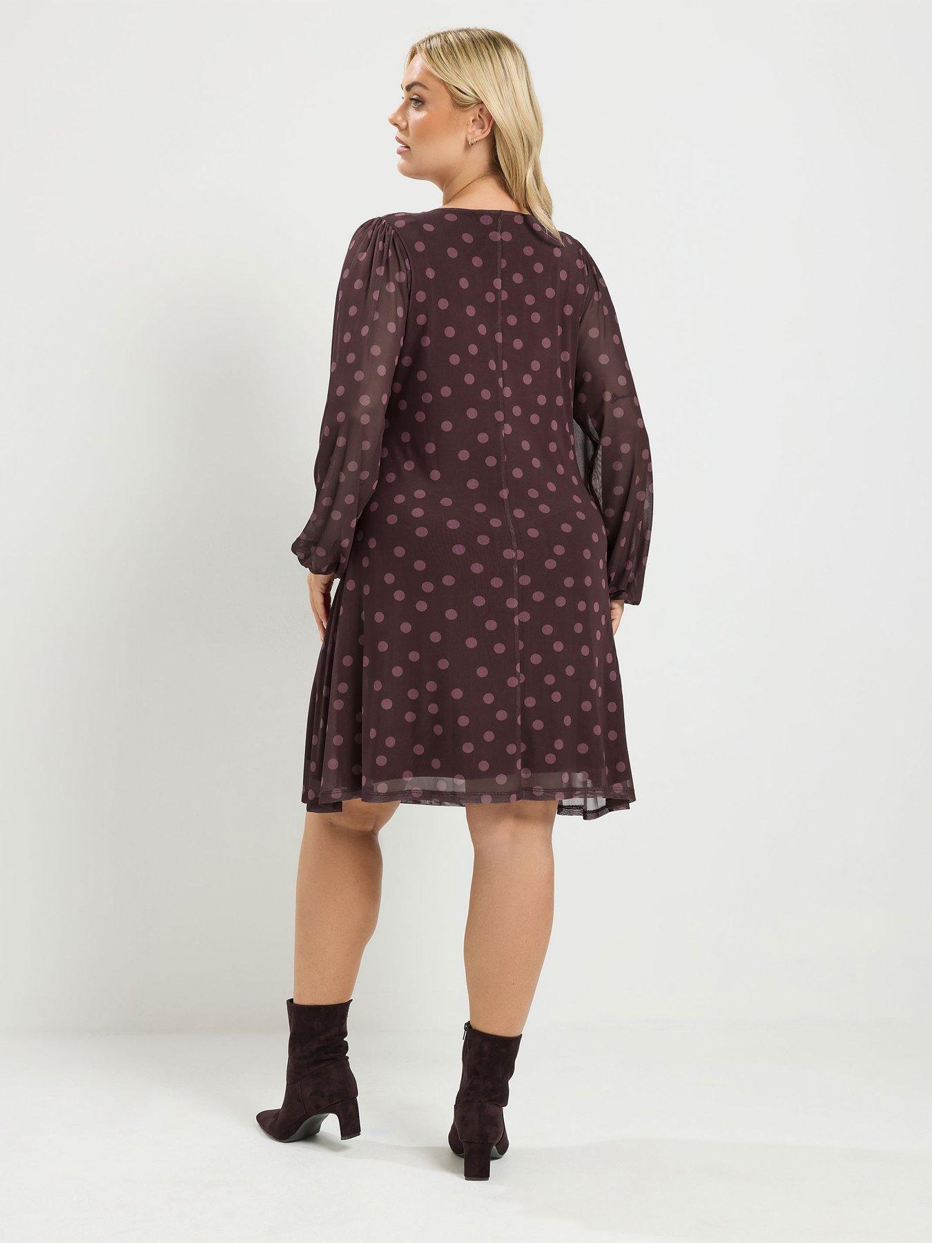 Image 2 of 4 of Yours Curve Mesh Balloon Sleeve Dress - Purple