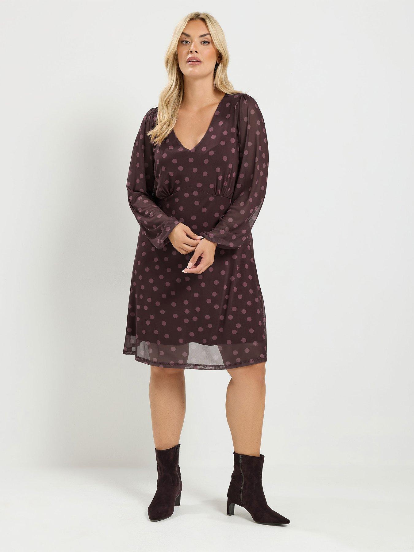Image 3 of 4 of Yours Curve Mesh Balloon Sleeve Dress - Purple