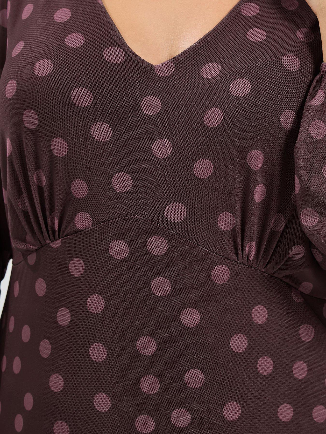 Image 4 of 4 of Yours Curve Mesh Balloon Sleeve Dress - Purple