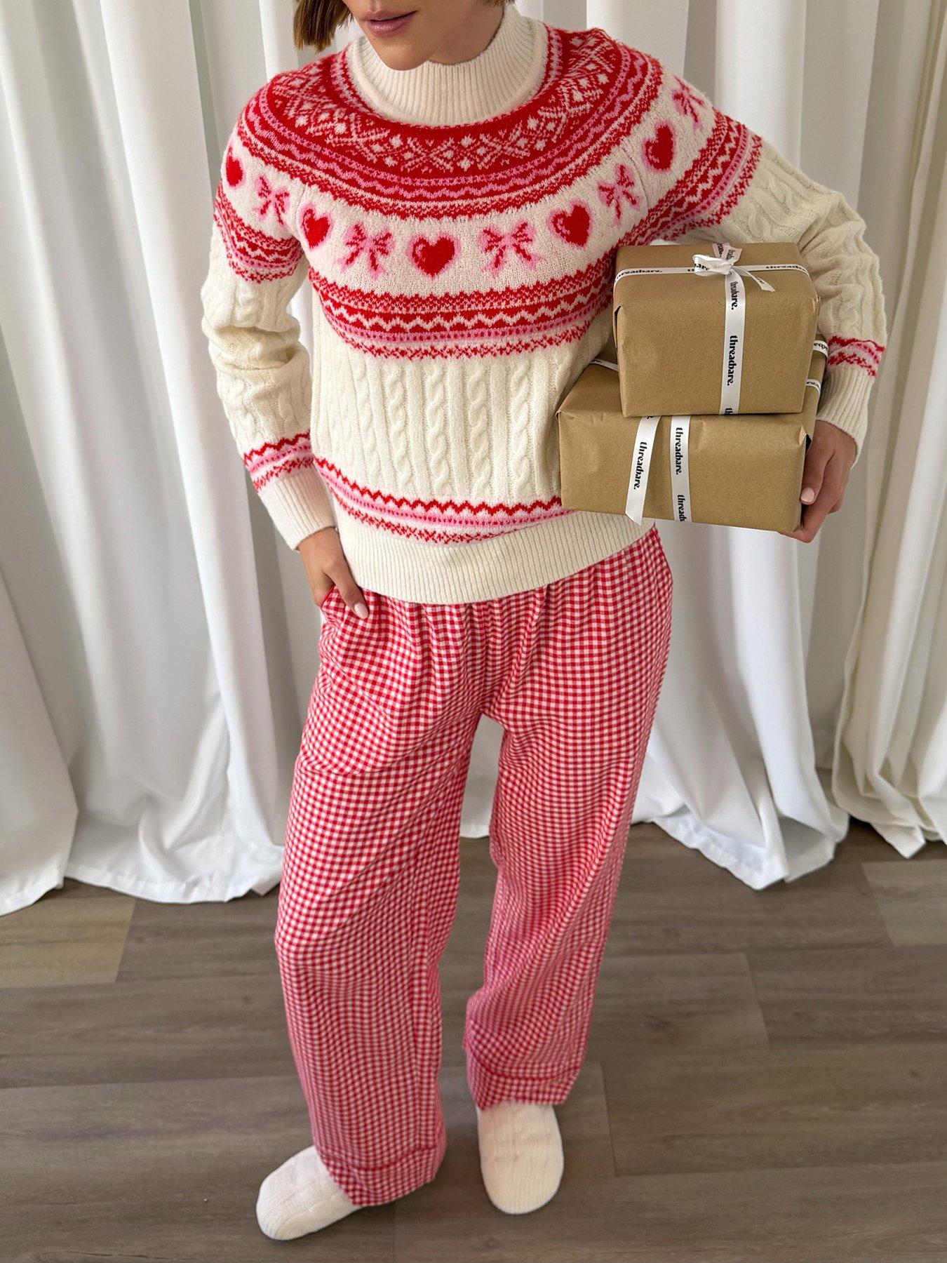 Image 1 of 5 of Threadbare Ladies Dancer Funnel Nck Fairsile Xms Jumper - Red