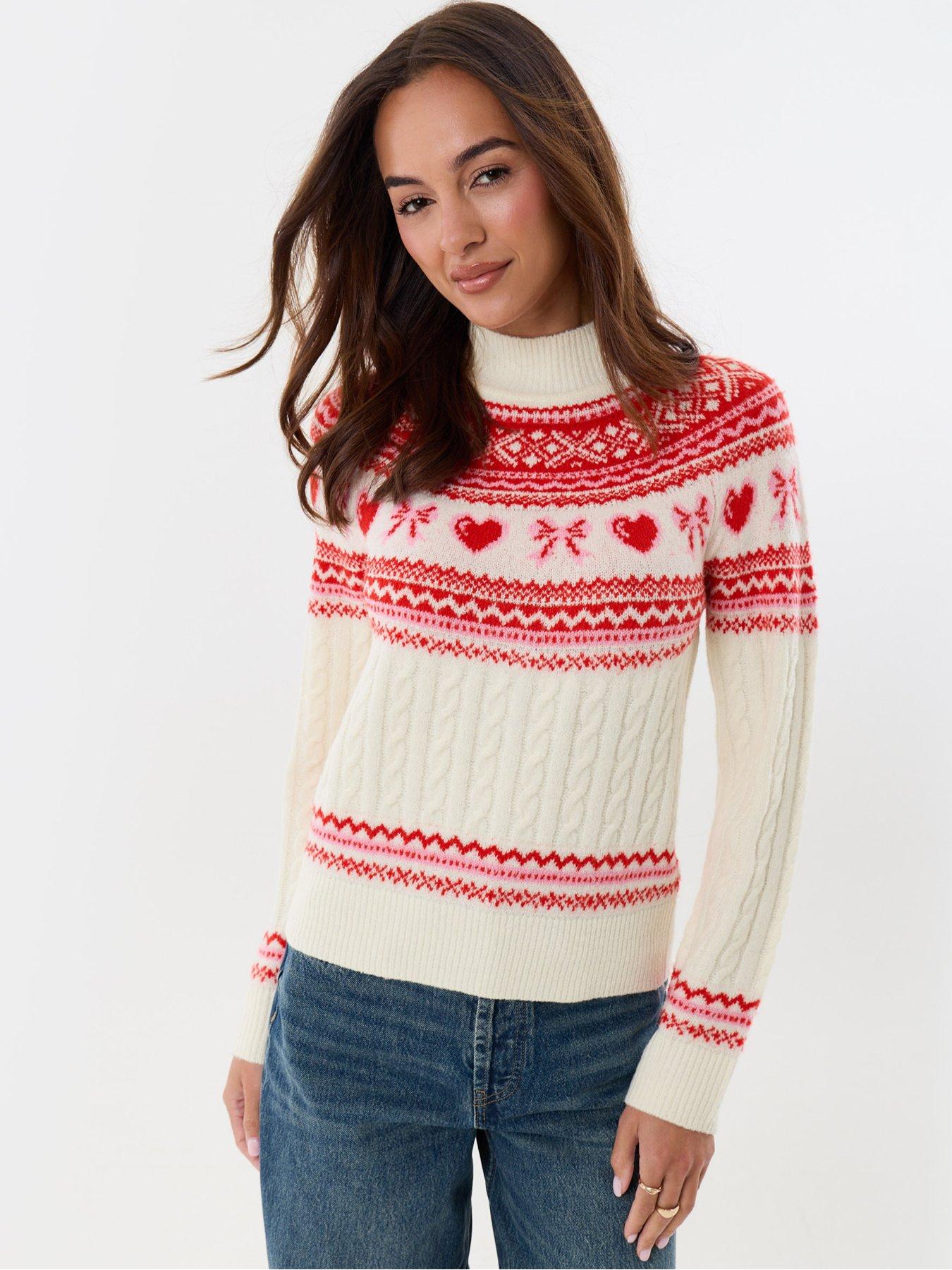 Image 2 of 5 of Threadbare Ladies Dancer Funnel Nck Fairsile Xms Jumper - Red