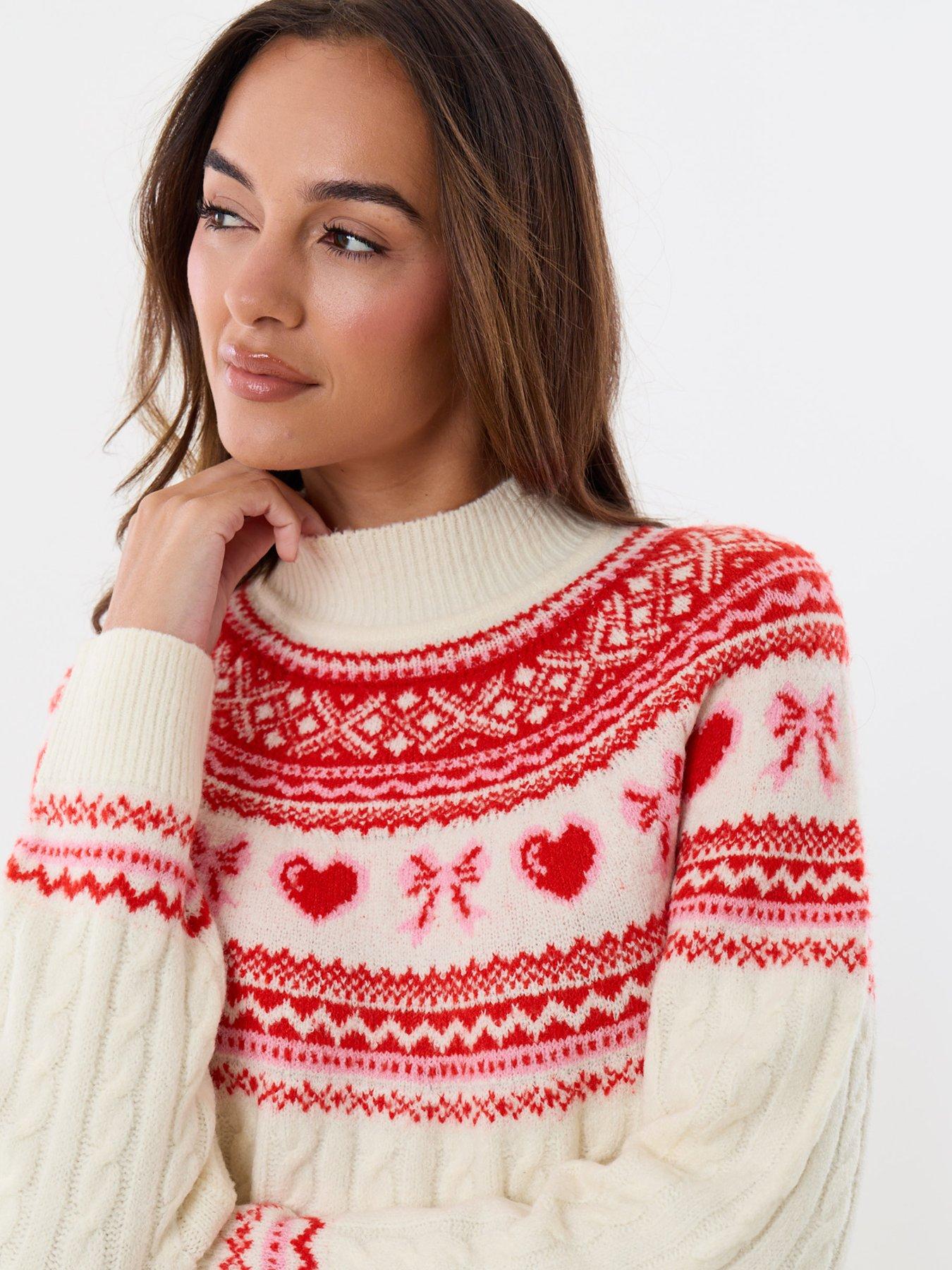 Image 3 of 5 of Threadbare Ladies Dancer Funnel Nck Fairsile Xms Jumper - Red