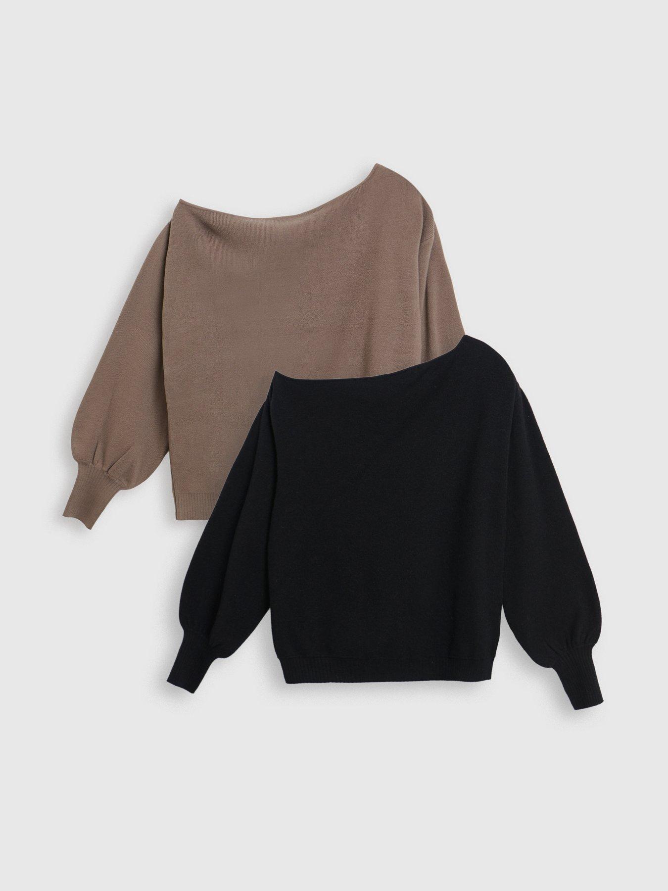 Image 1 of 4 of Threadbare Womens 2 Pack Slash Neck Blouson Sleeve Jumpers - Multi
