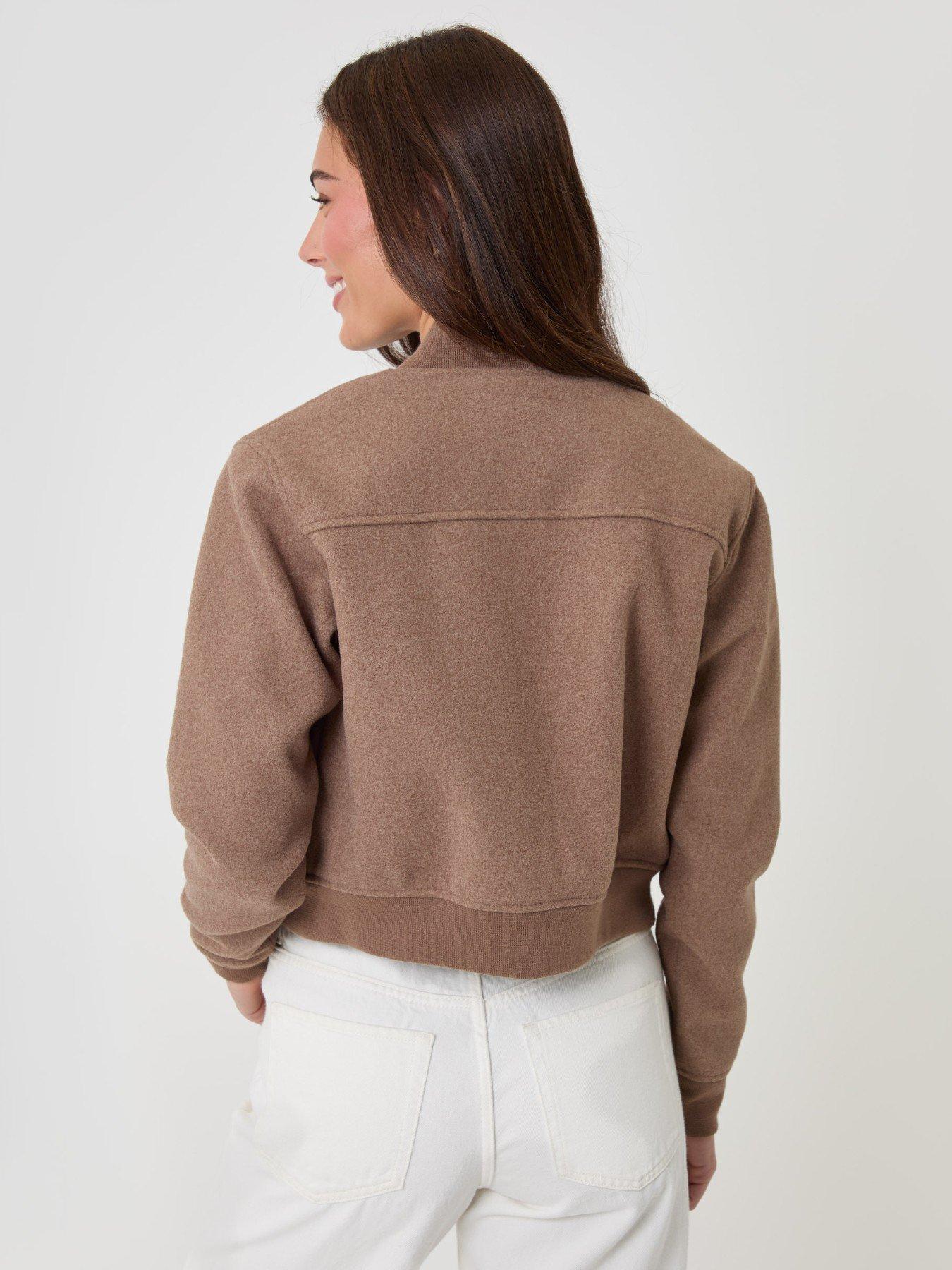 Image 2 of 6 of Threadbare Petite Faux Wool Bomber Jacket In Mocha Brown