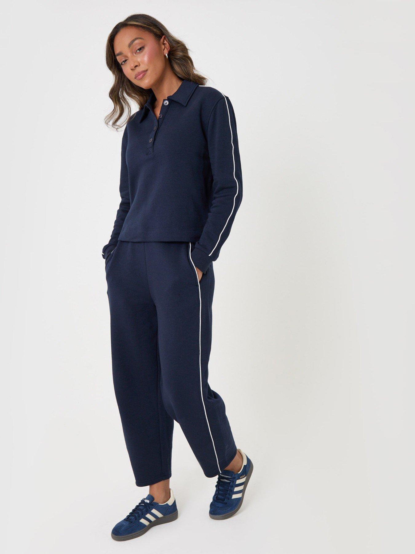 Image 1 of 5 of Threadbare Polo Collar Barrel Leg Lounge Set In Navy