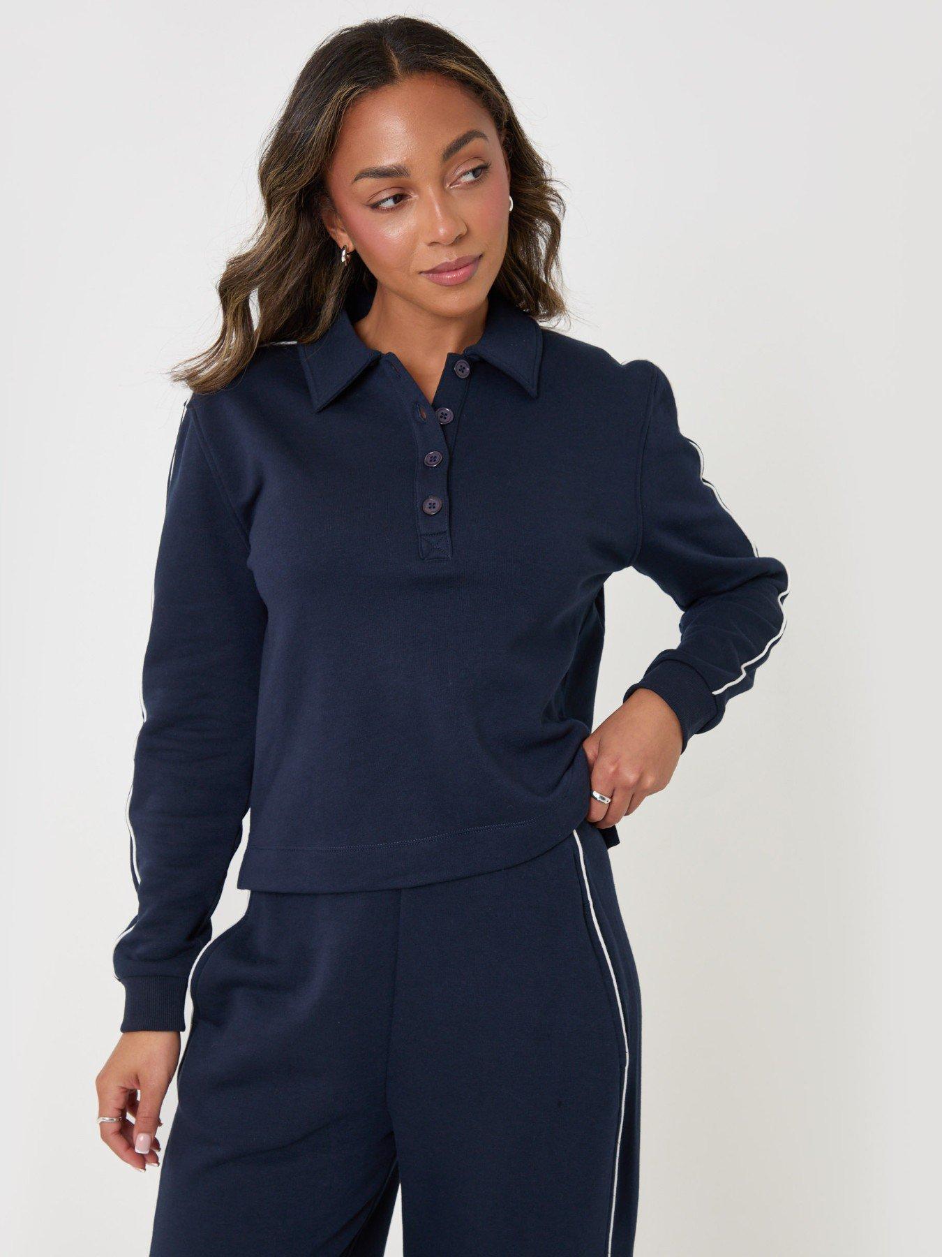 Image 3 of 5 of Threadbare Polo Collar Barrel Leg Lounge Set In Navy