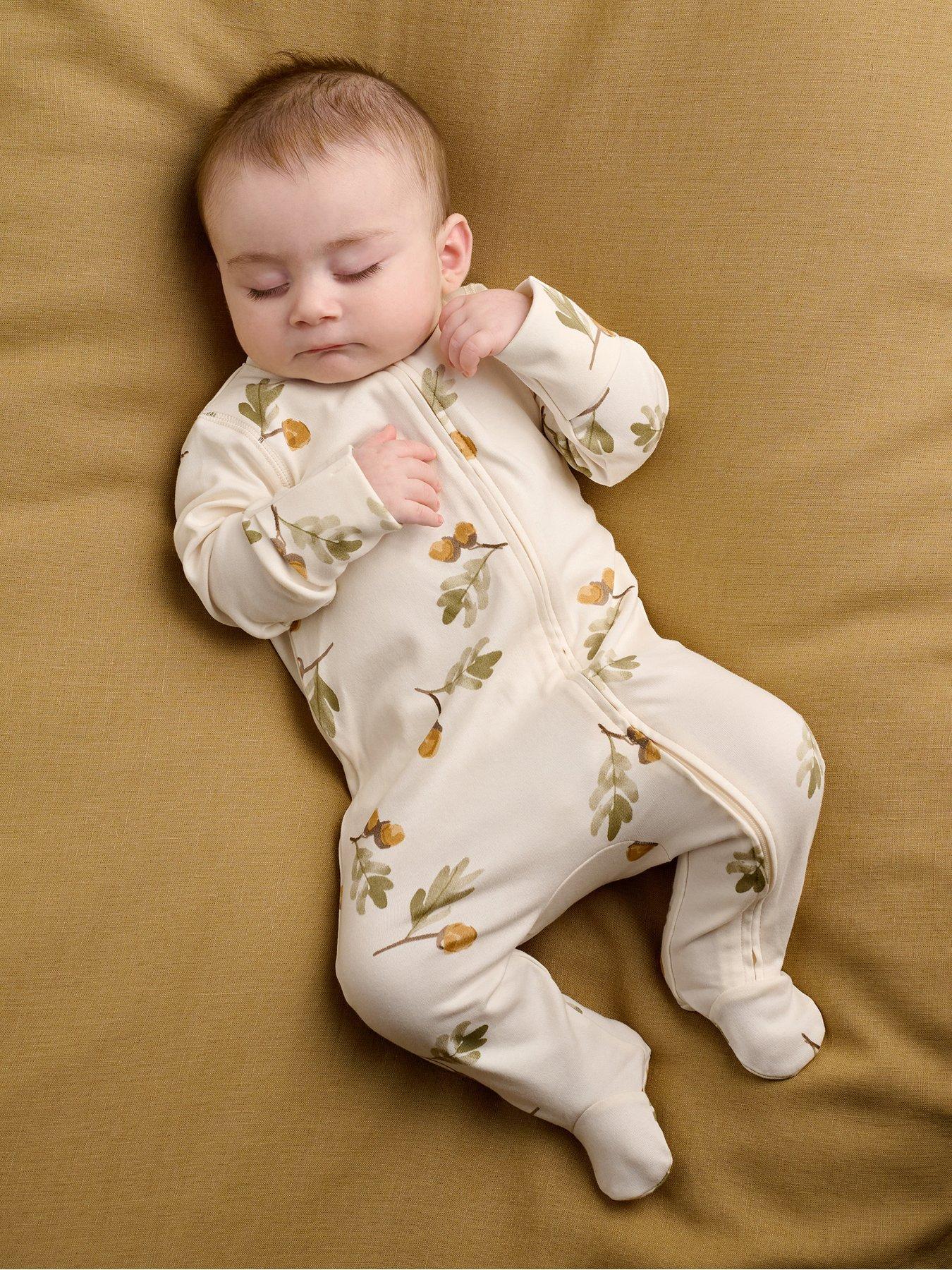 Mamas & Papas Baby Unisex Acorn Print Zip Sleepsuit - Cream