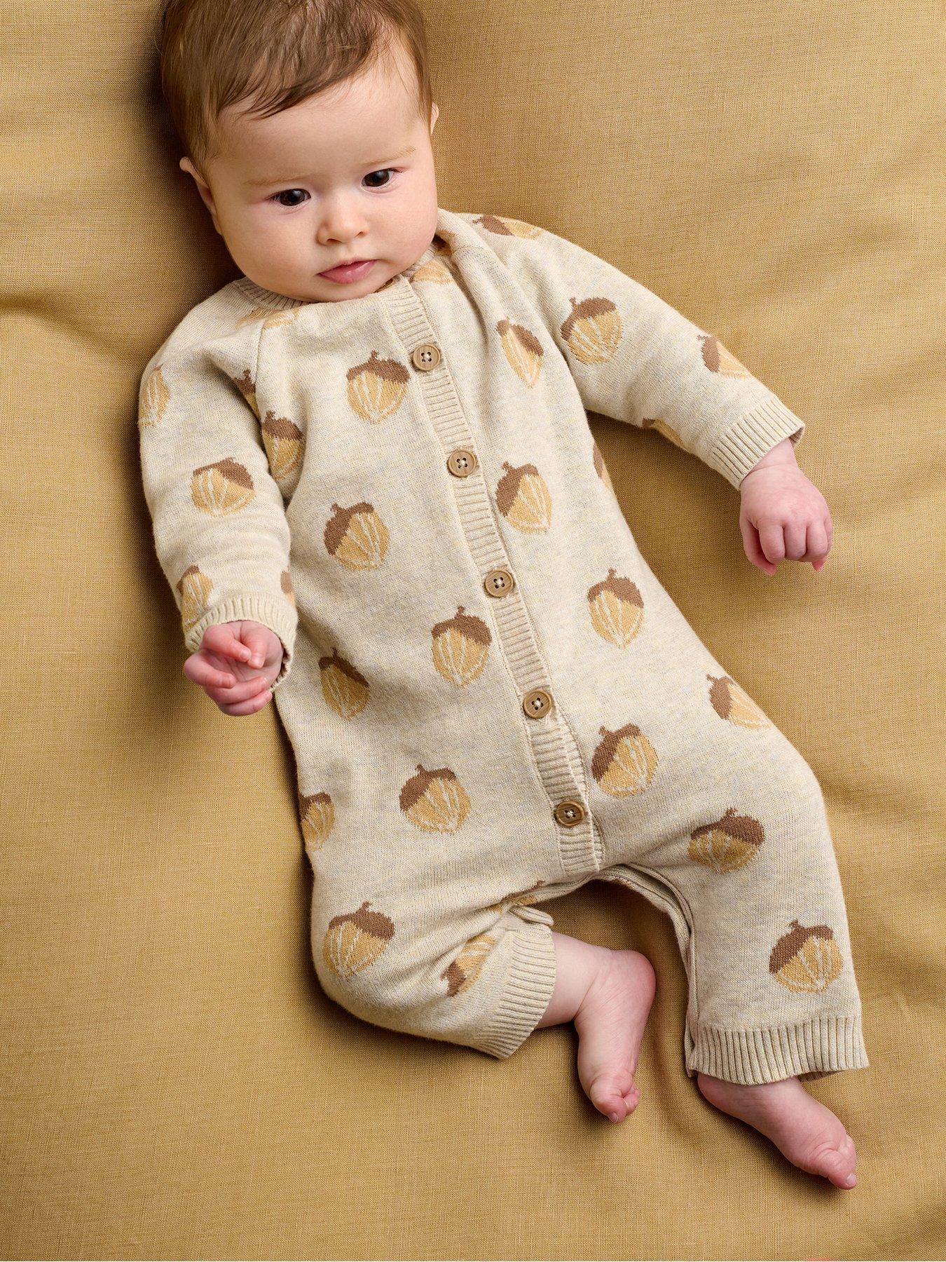 Mamas & Papas Baby Unisex Acorn Knitted Romper - Grey