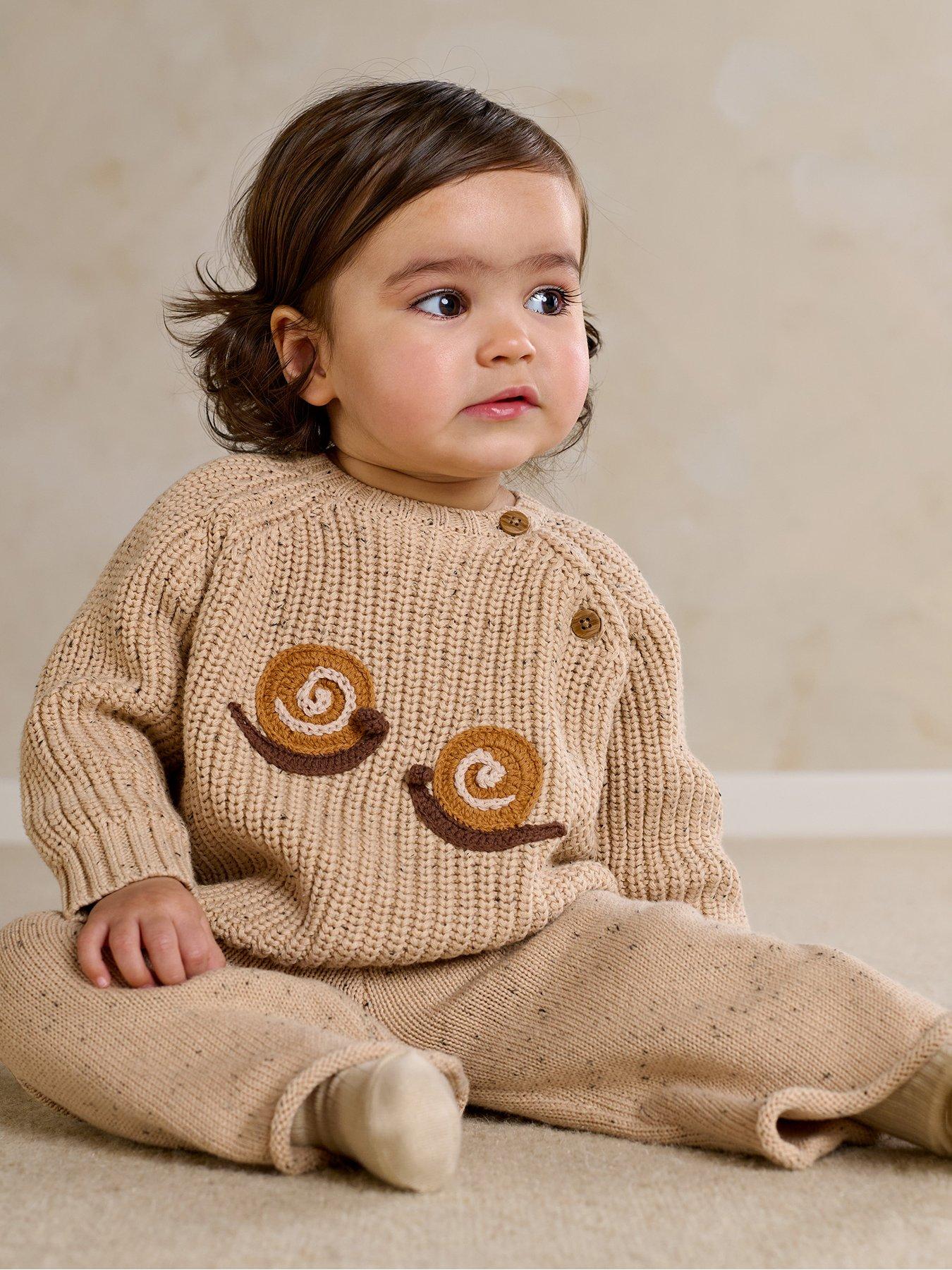 Mamas & Papas Baby Unisex 2 Piece Snail Knitted Jumper  &  Trousers Set - Beige