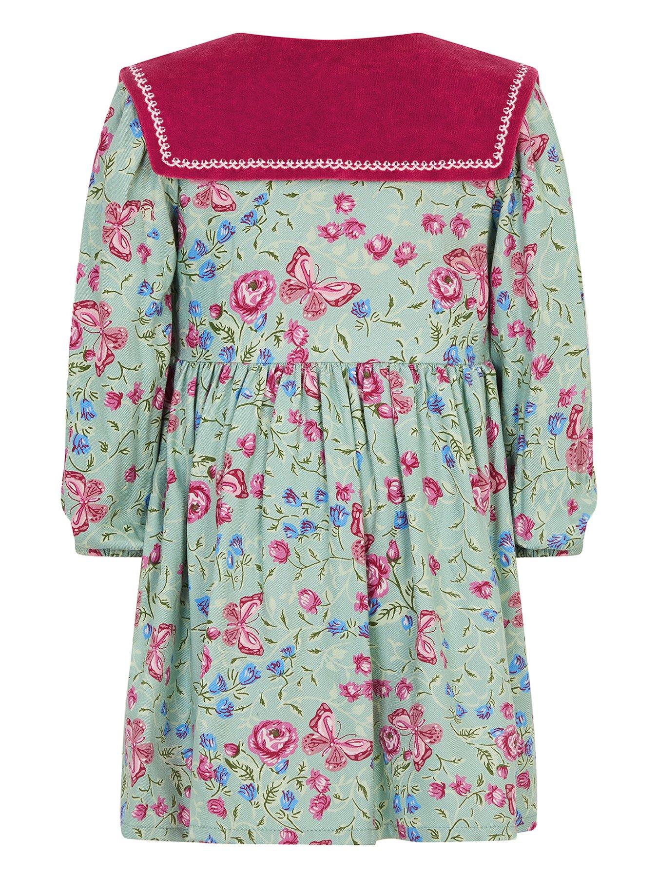 Image 3 of 4 of Monsoon Baby Girls Ditsy Collar Dress - Green