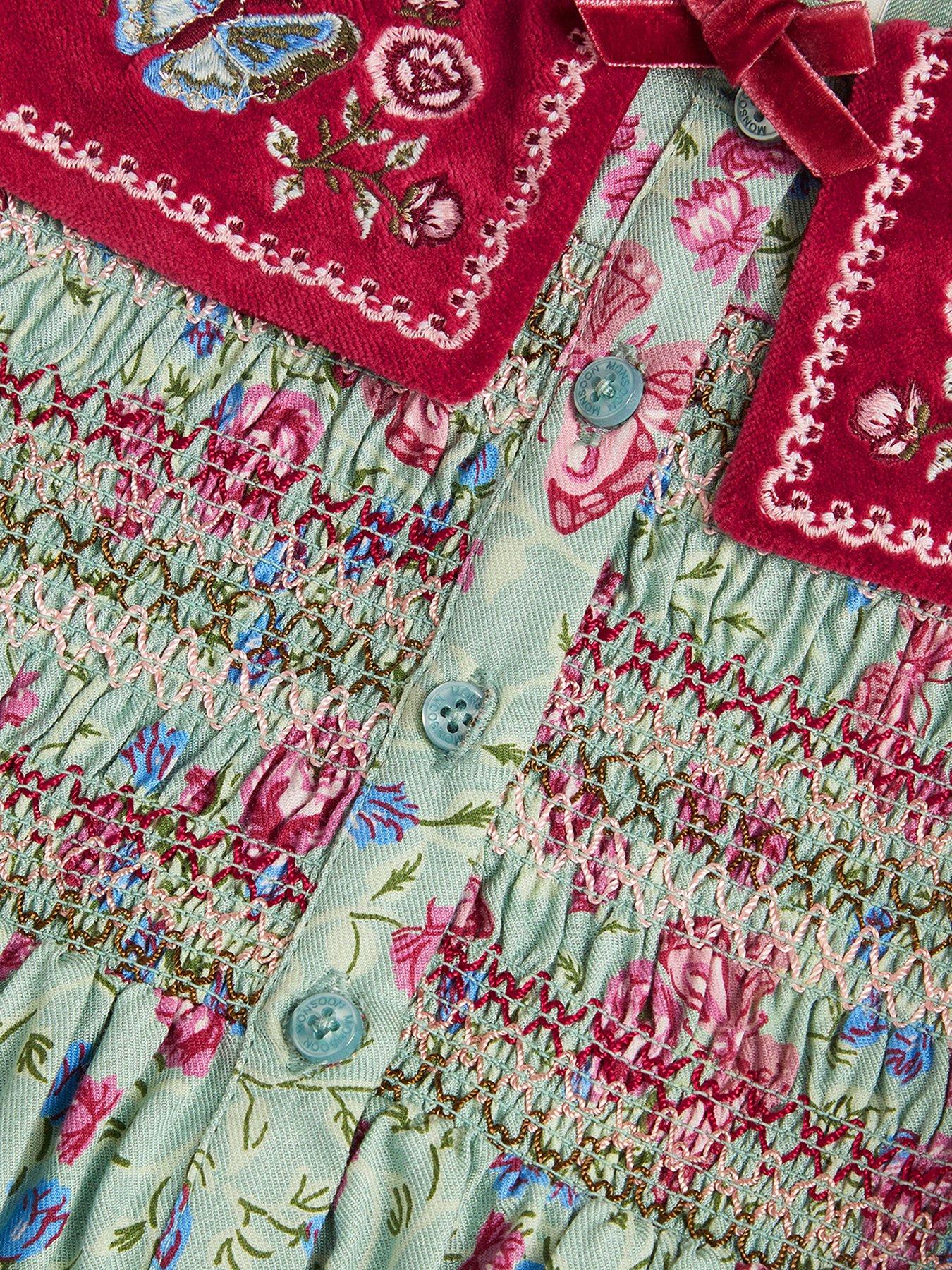 Image 4 of 4 of Monsoon Baby Girls Ditsy Collar Dress - Green