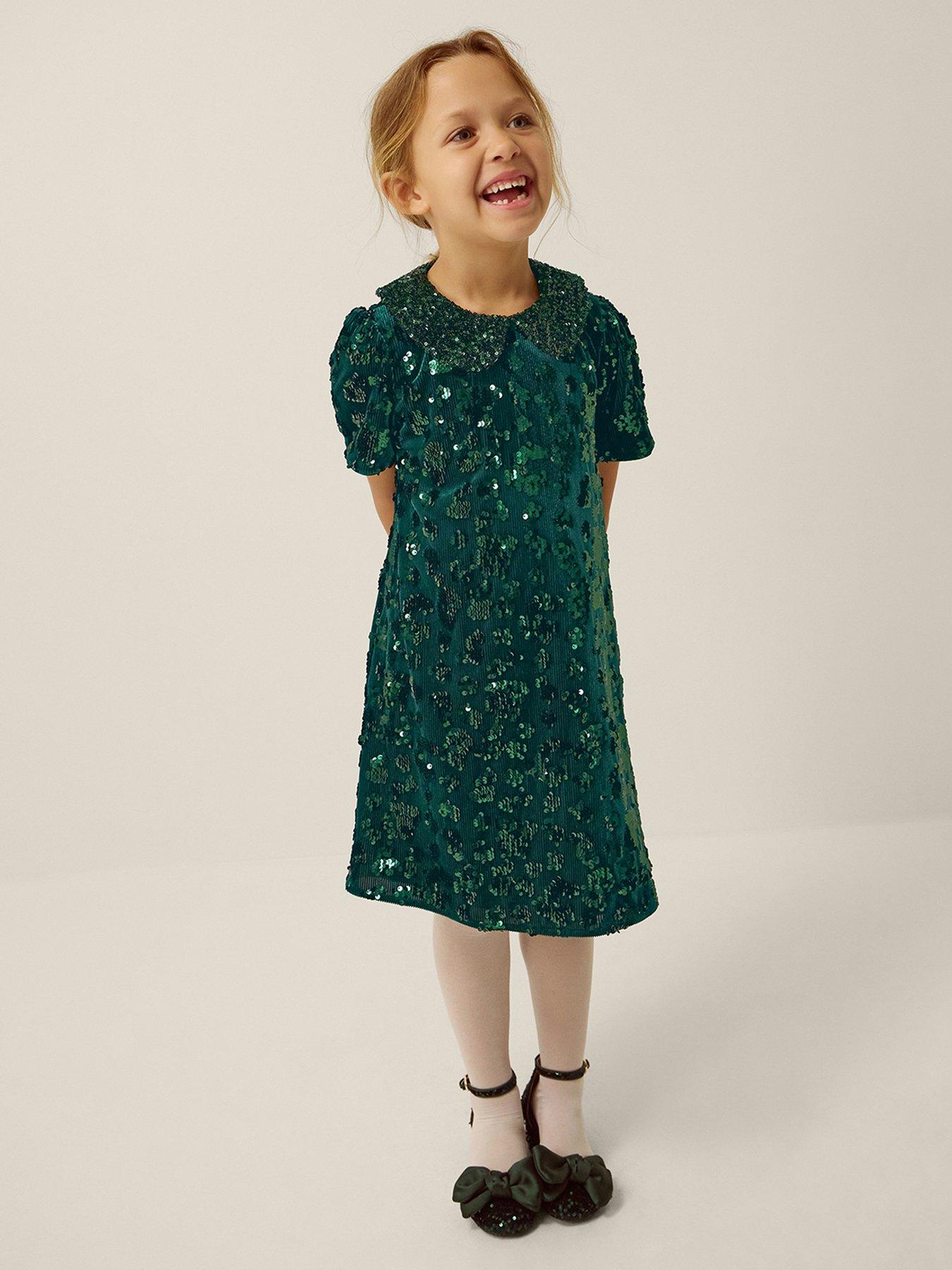 Monsoon Girls Esmeralda Sequin Collar Dress - Green