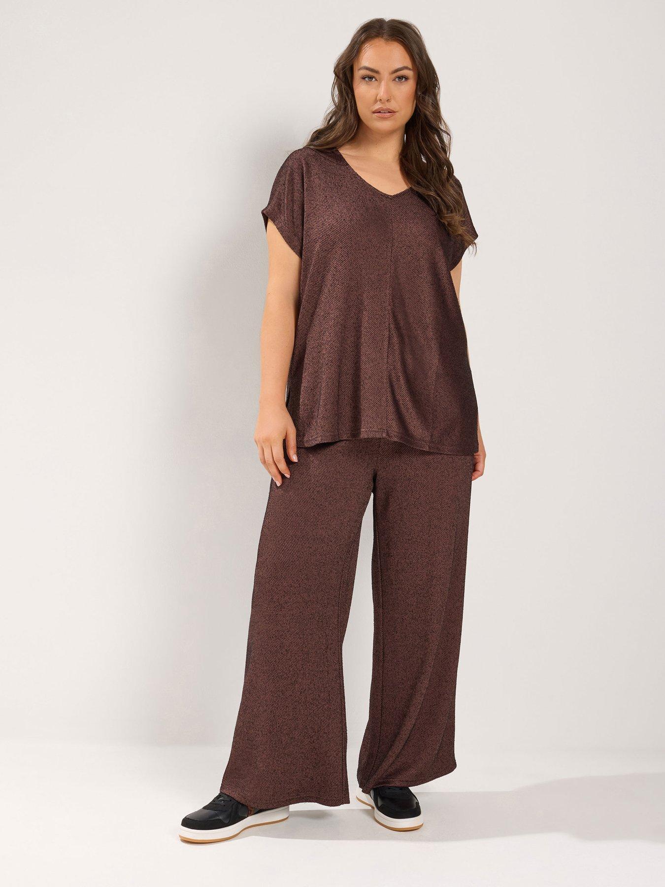 Image 1 of 4 of Yours Curve Wide Leg 30" Trousers - Brown