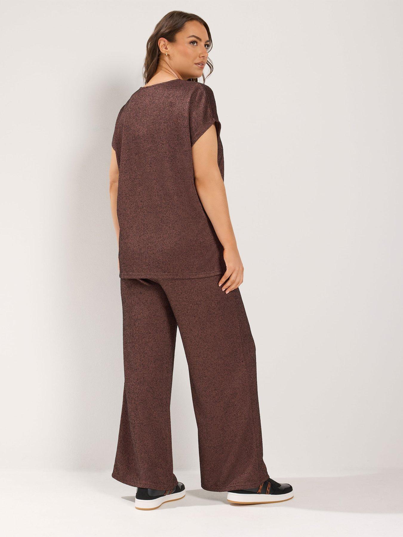 Image 2 of 4 of Yours Curve Wide Leg 30" Trousers - Brown