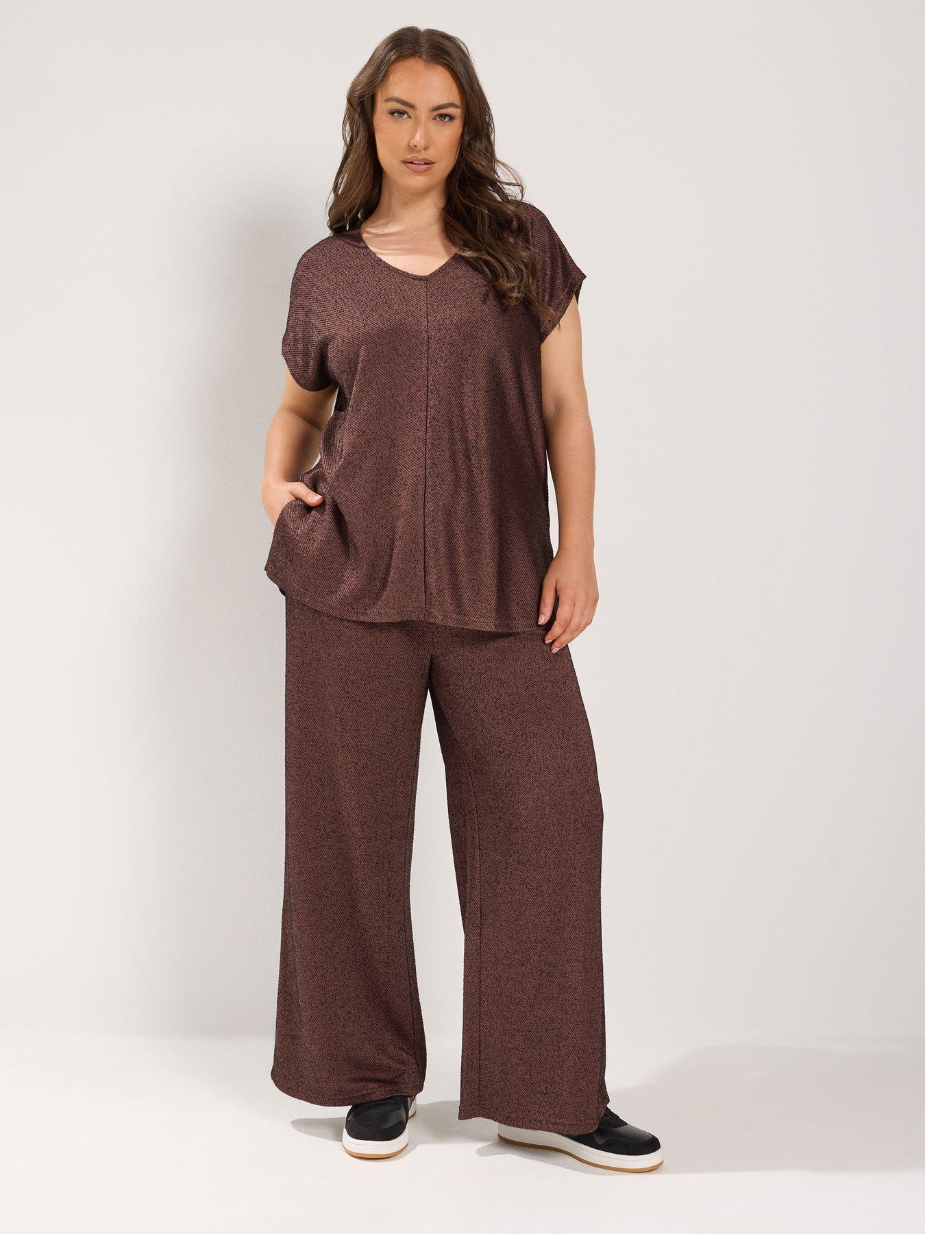 Image 3 of 4 of Yours Curve Wide Leg 30" Trousers - Brown