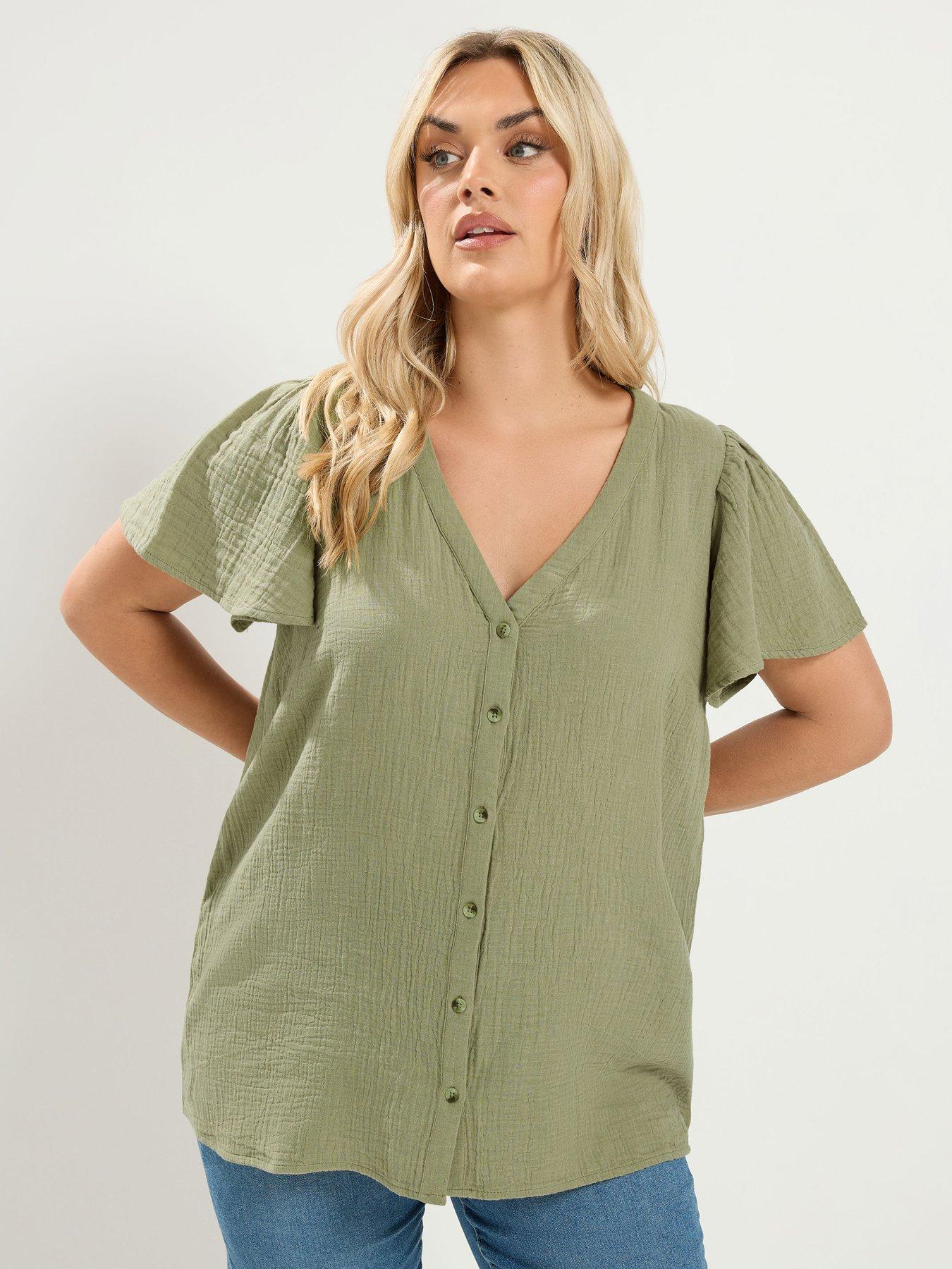 Yours Curve Linen Blouse - Sage Green