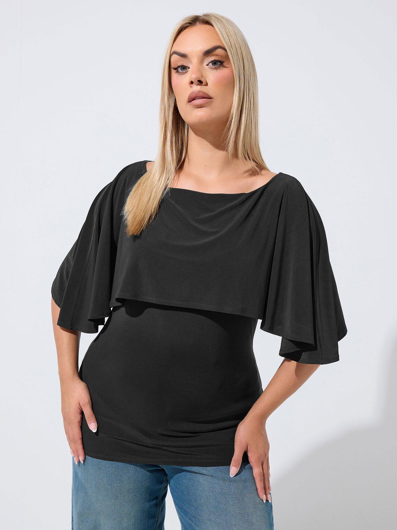 Image 1 of 4 of Yours Curve Cape Top - Black